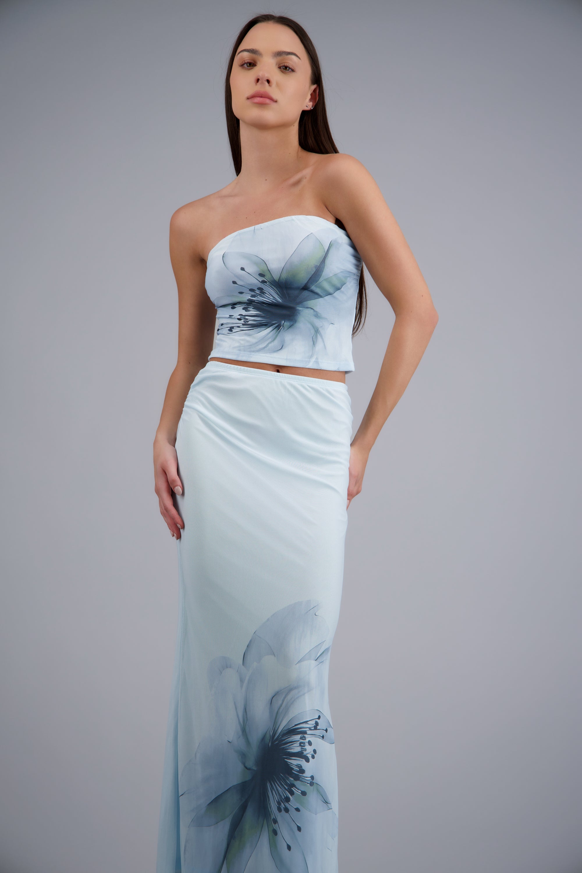 Top bandeau estampado flor AZUL PASTEL