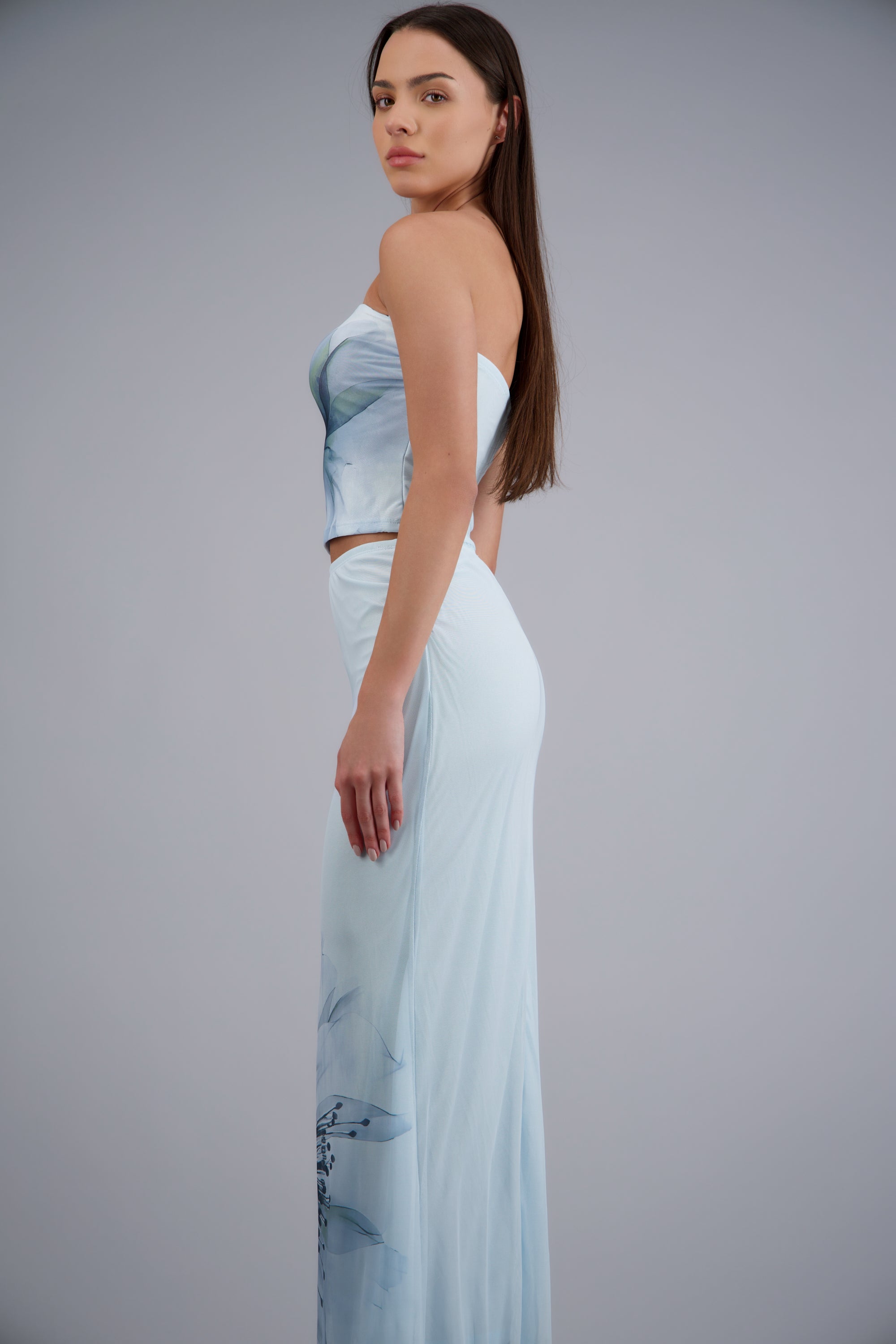 Top bandeau estampado flor AZUL PASTEL