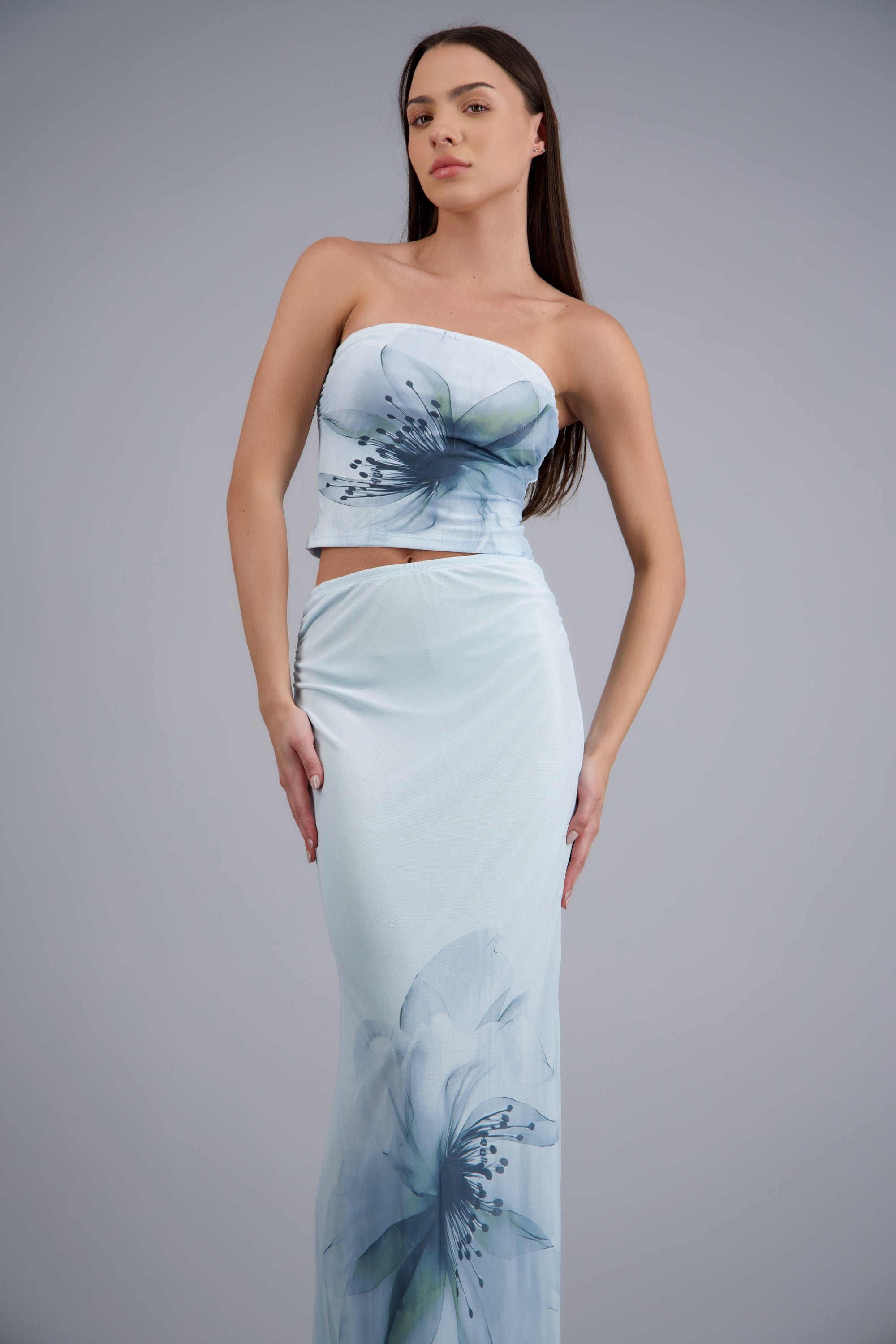 Top bandeau estampado flor AZUL PASTEL