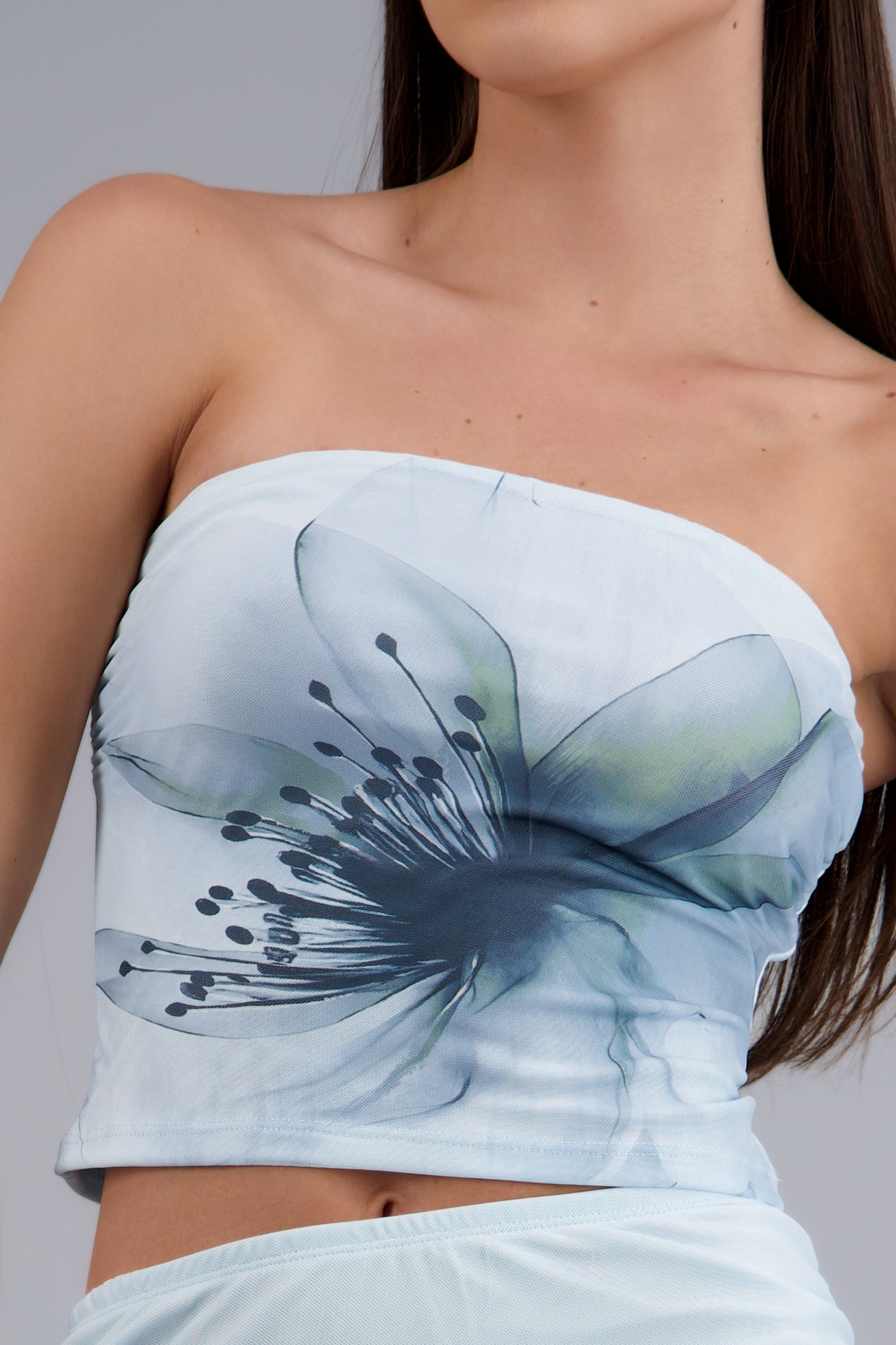 Top bandeau estampado flor AZUL PASTEL