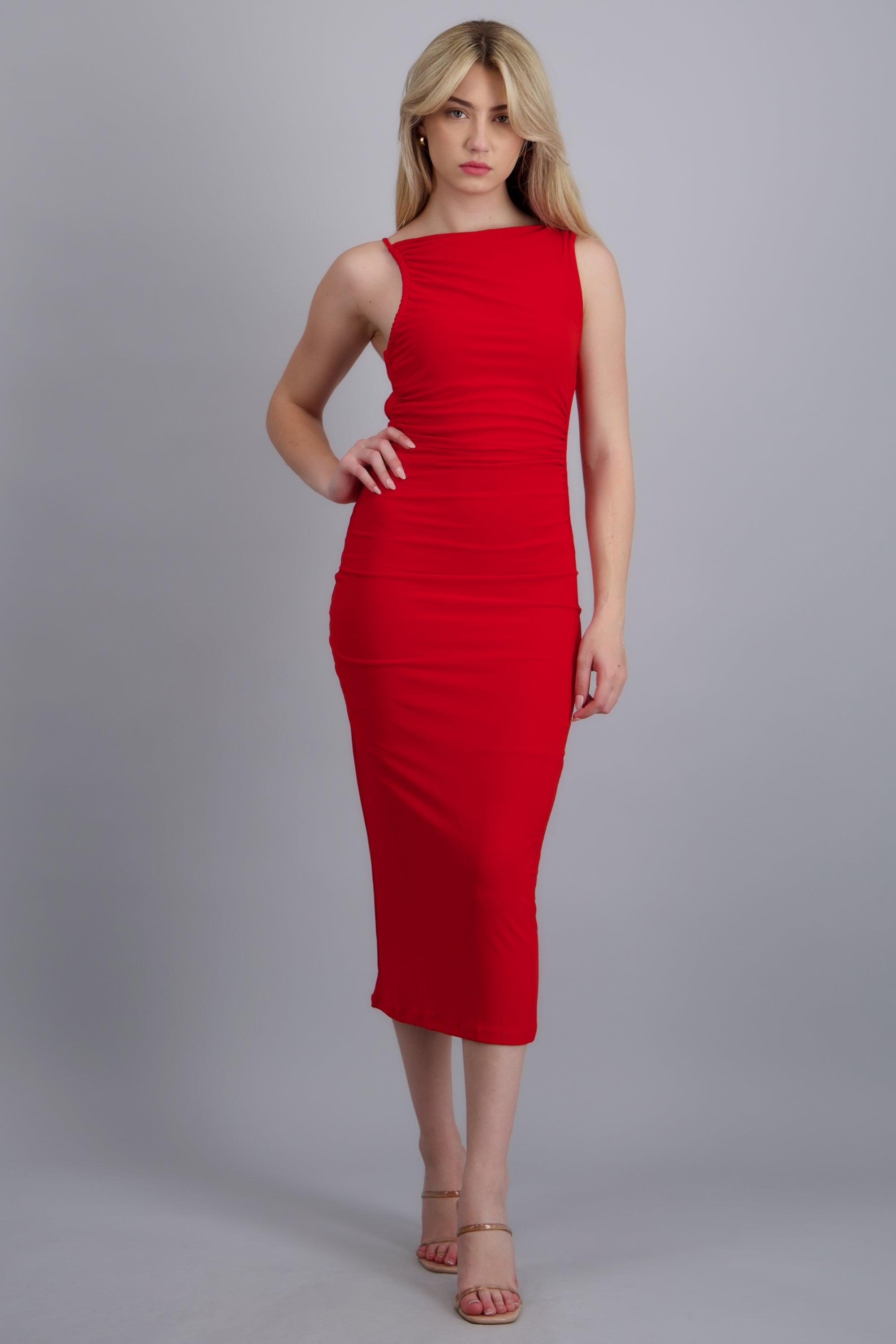 Vestido maxi liso espalda abierta ROJO
