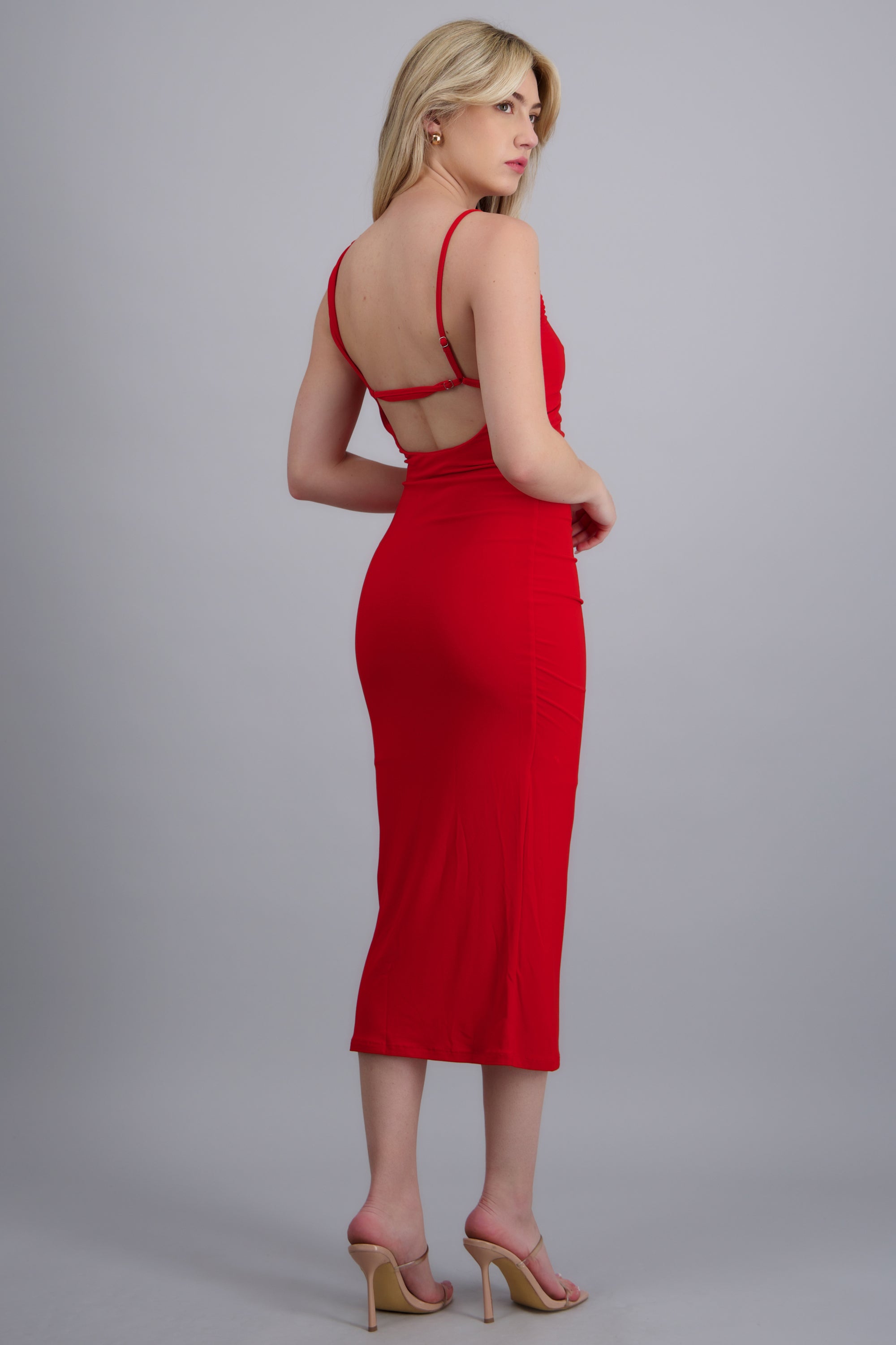 Vestido maxi liso espalda abierta ROJO