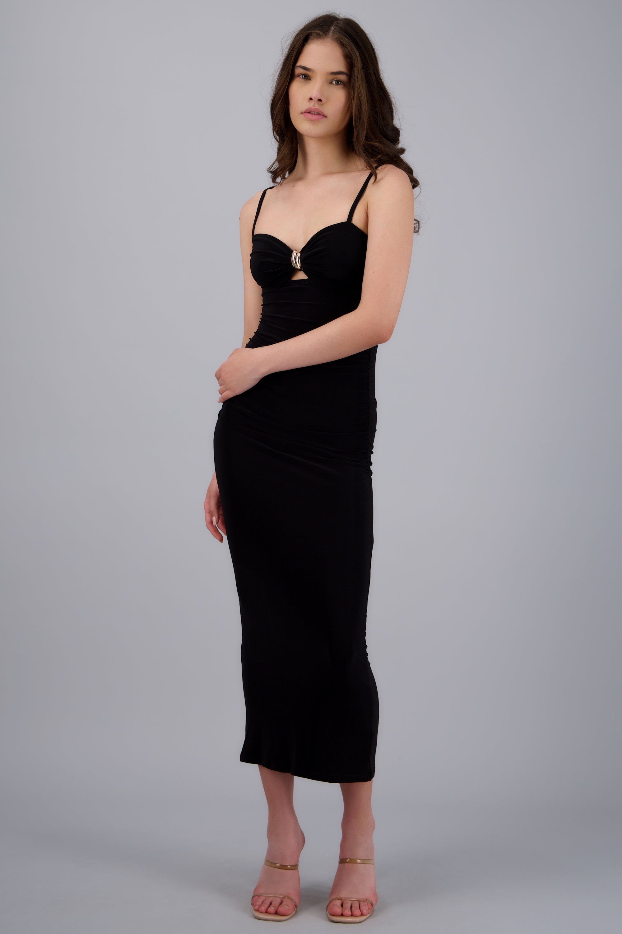 Vestido maxi drapeado NEGRO