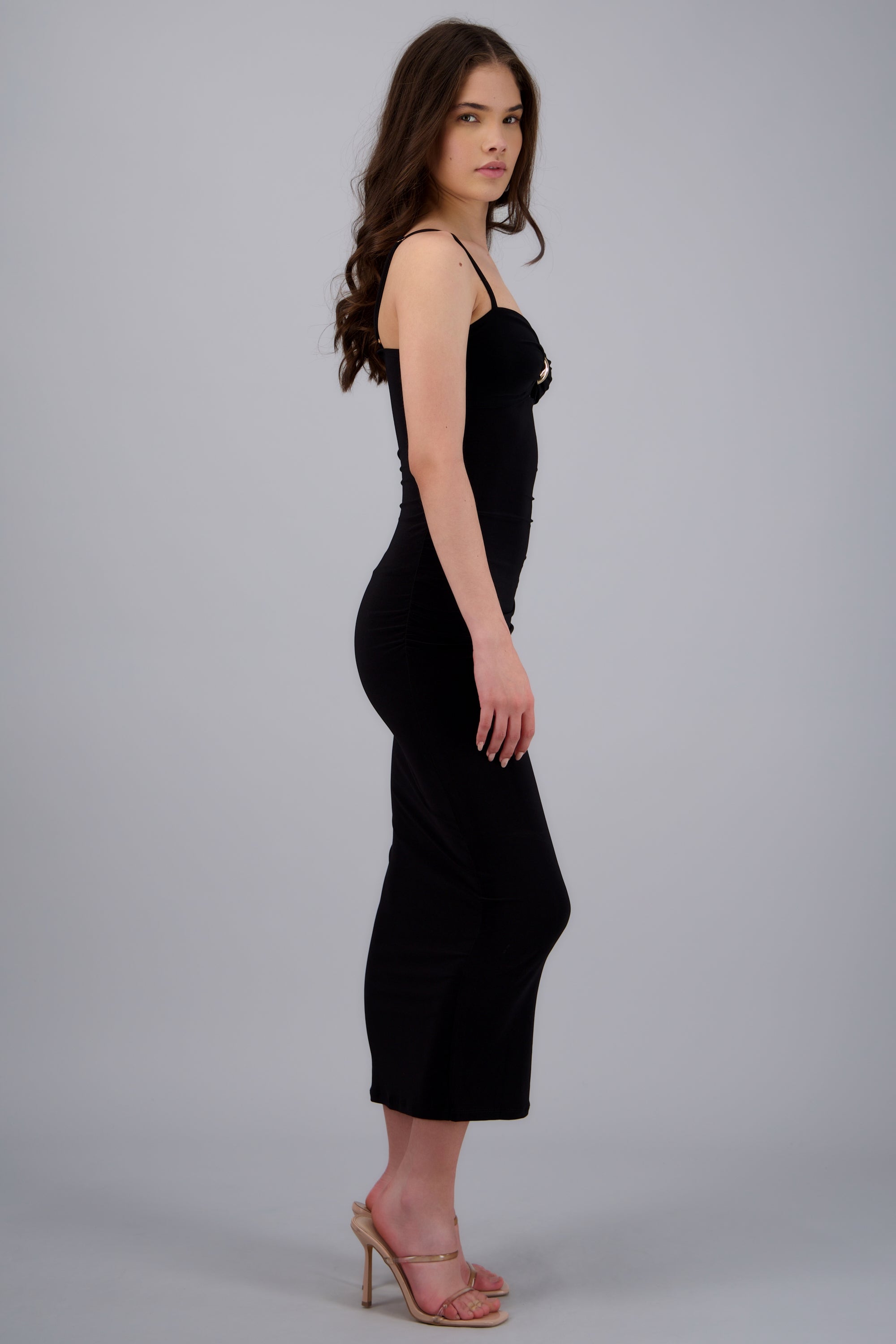 Vestido maxi drapeado NEGRO