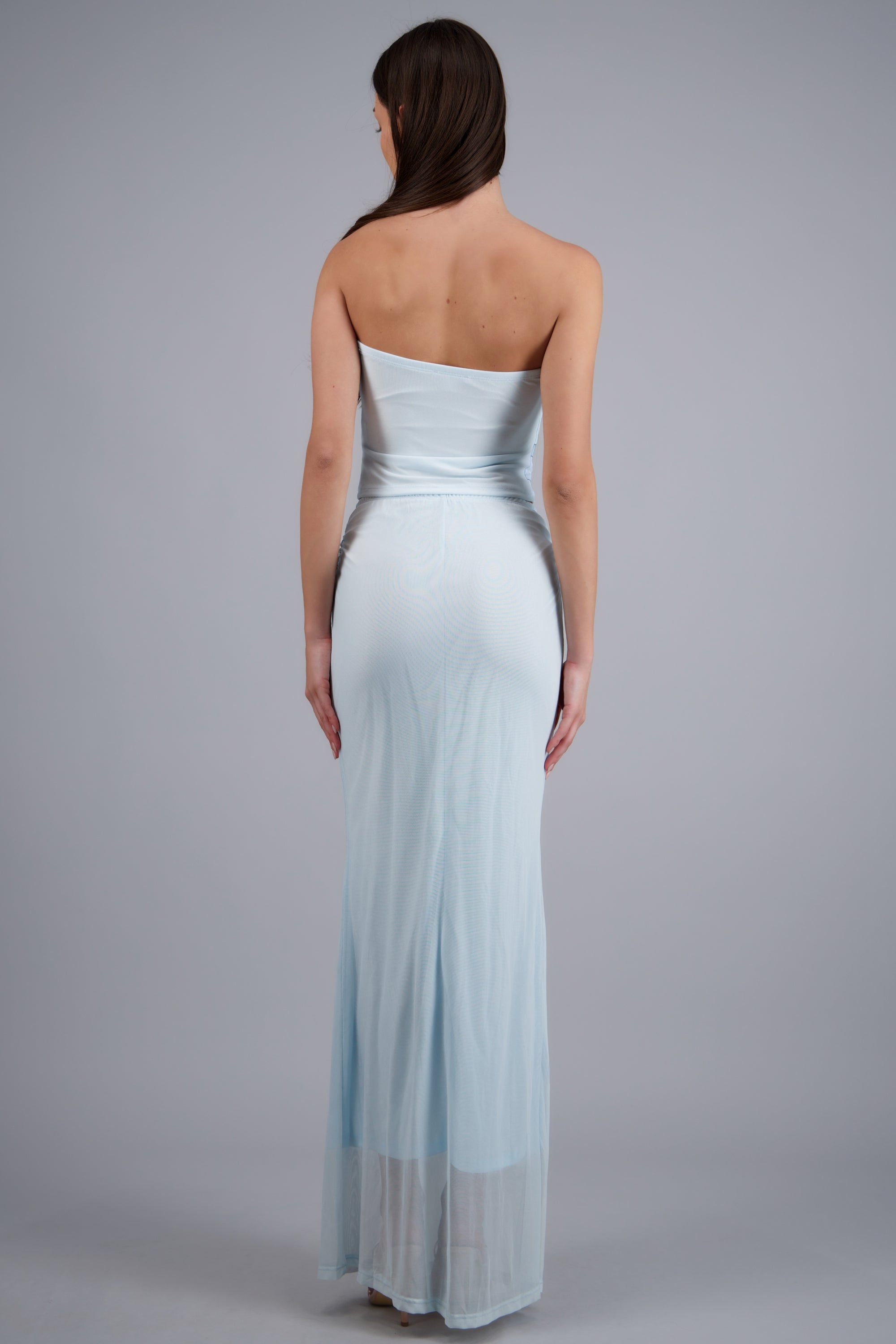 Falda midi mesh estampado flor AZUL PASTEL