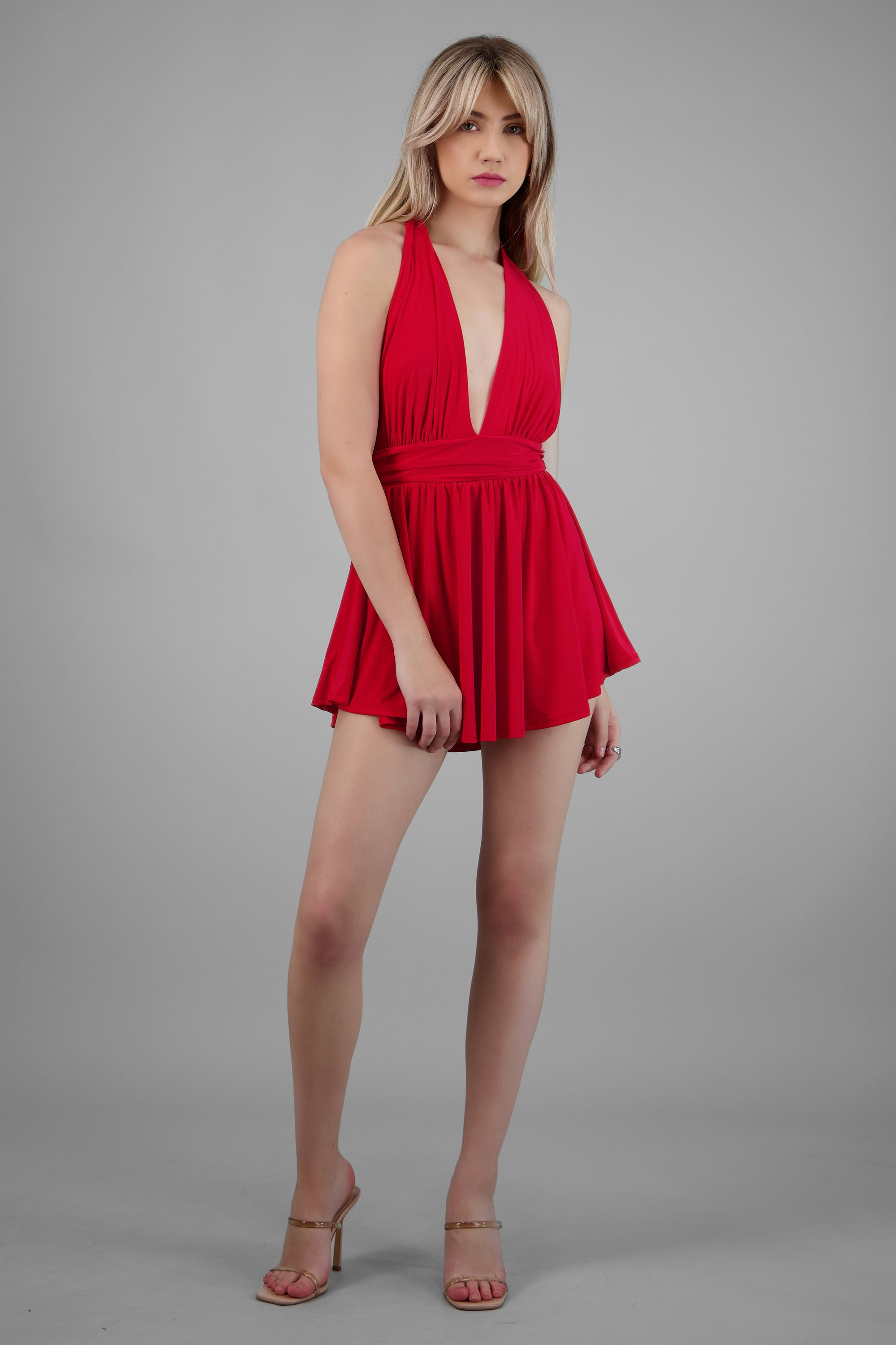 Vestido halter con short liso ROJO