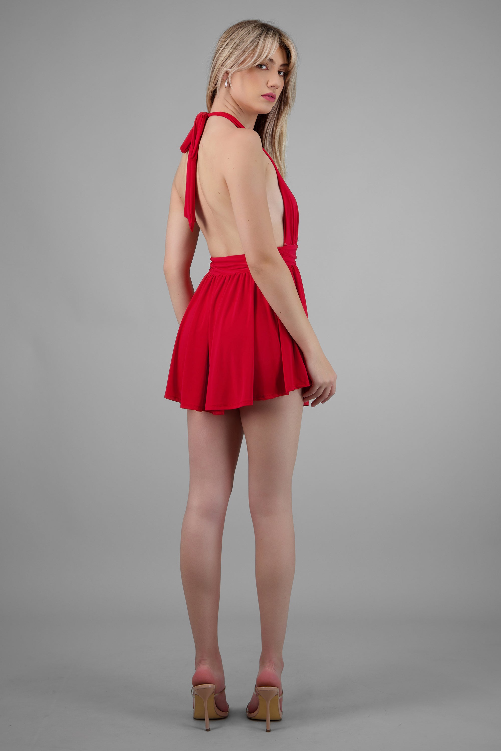 Vestido halter con short liso ROJO