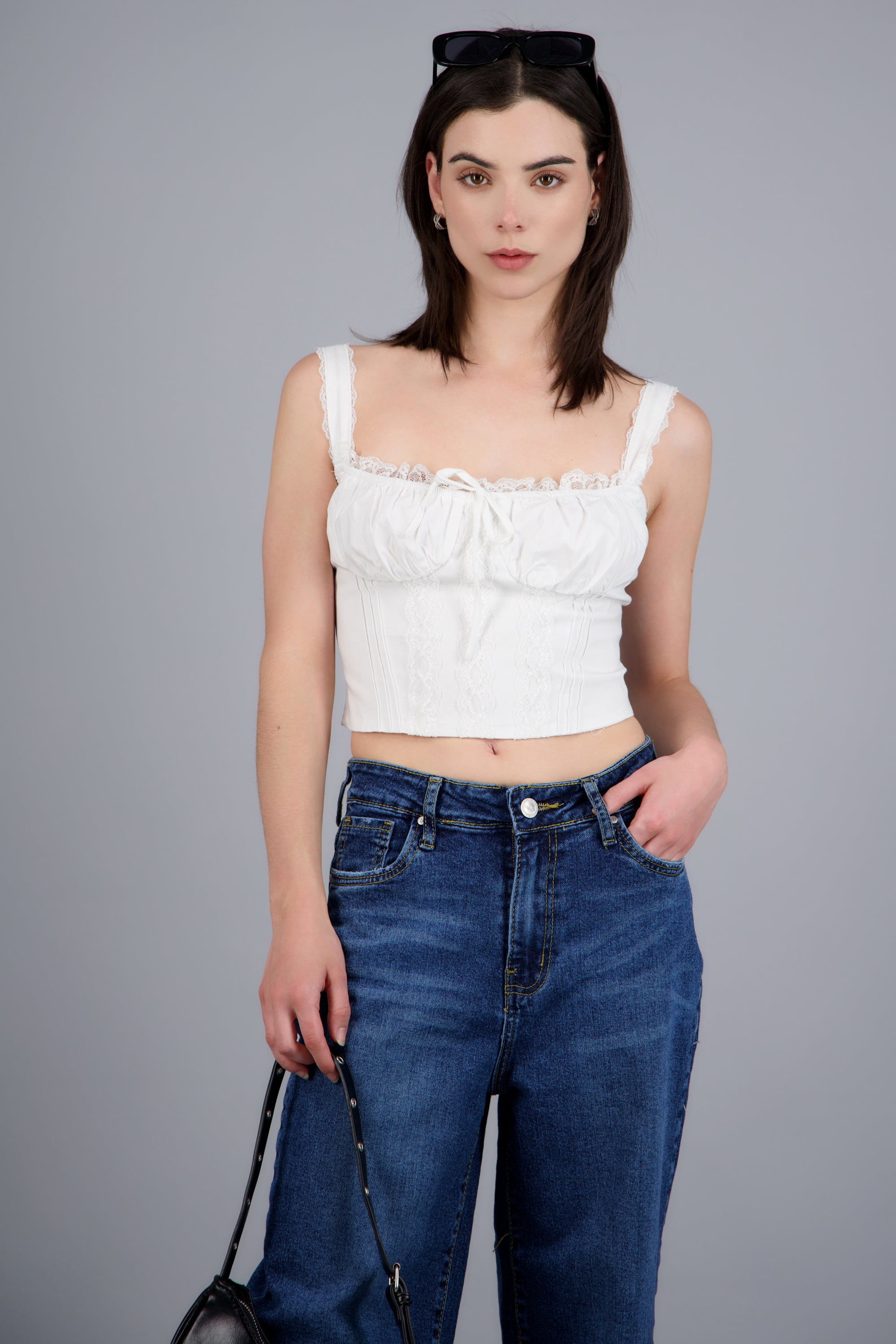 Blusa detalle encaje con tirantes BLANCO