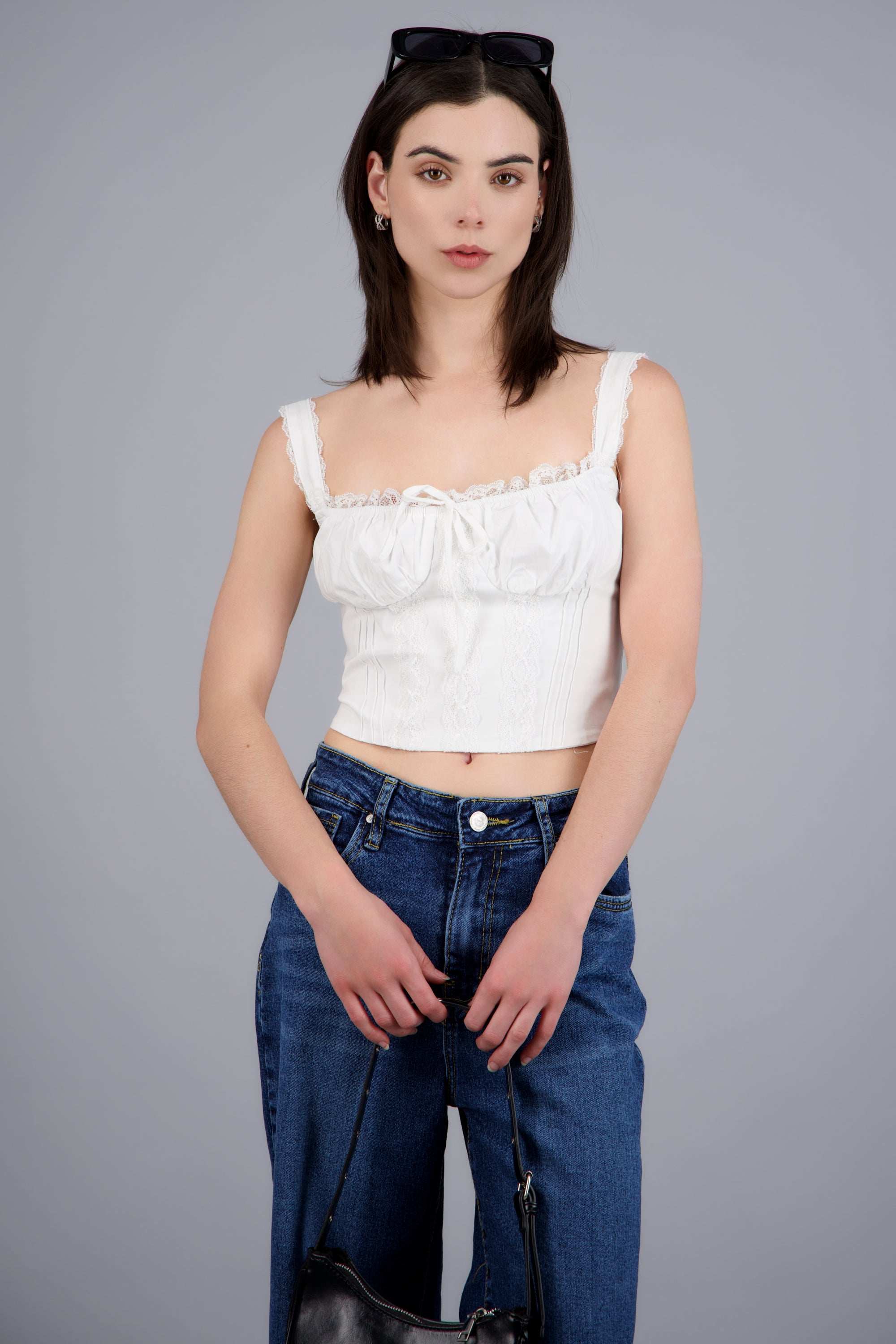 Blusa detalle encaje con tirantes BLANCO