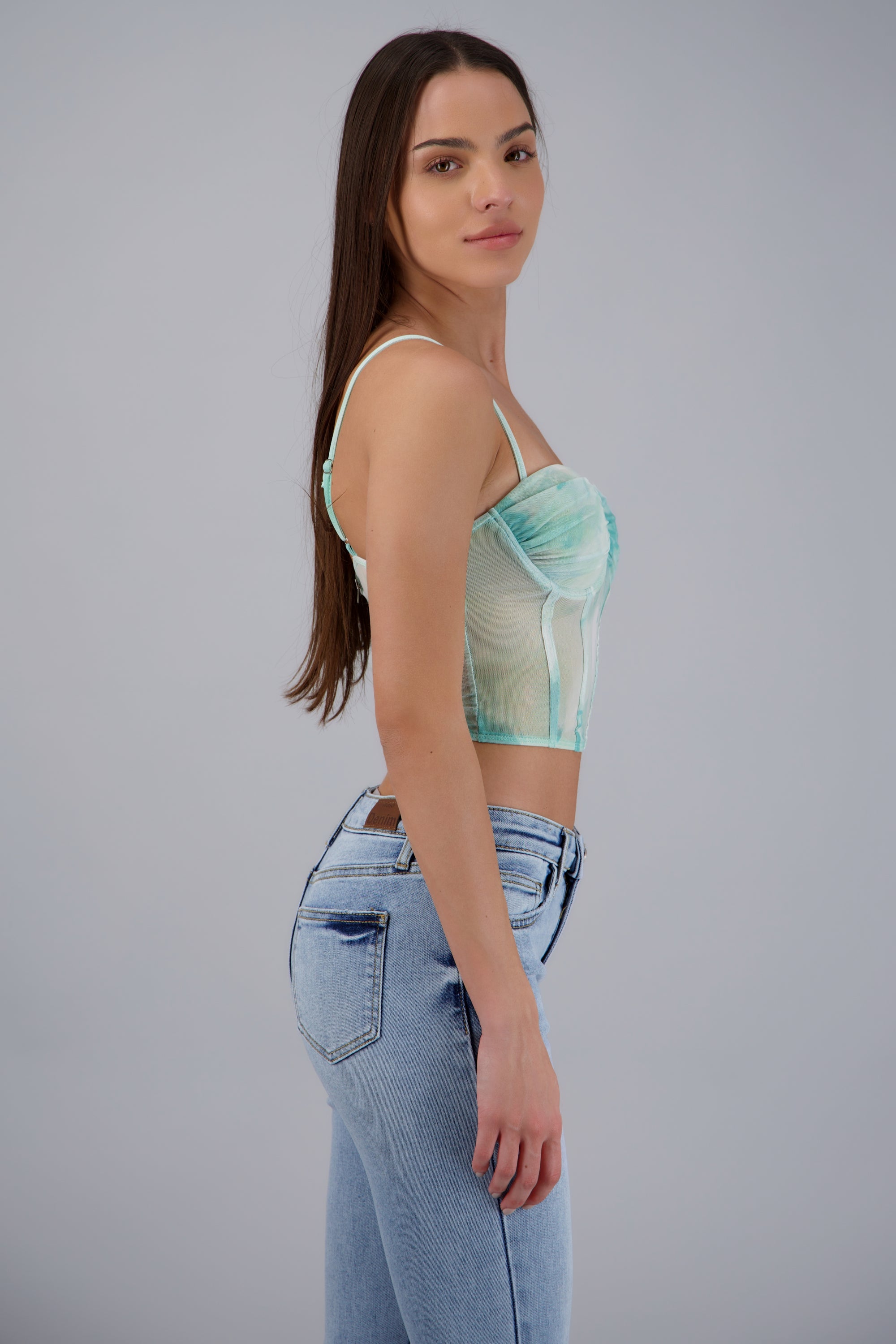 Blusa corset mesh flores con copas VERDE COMBO