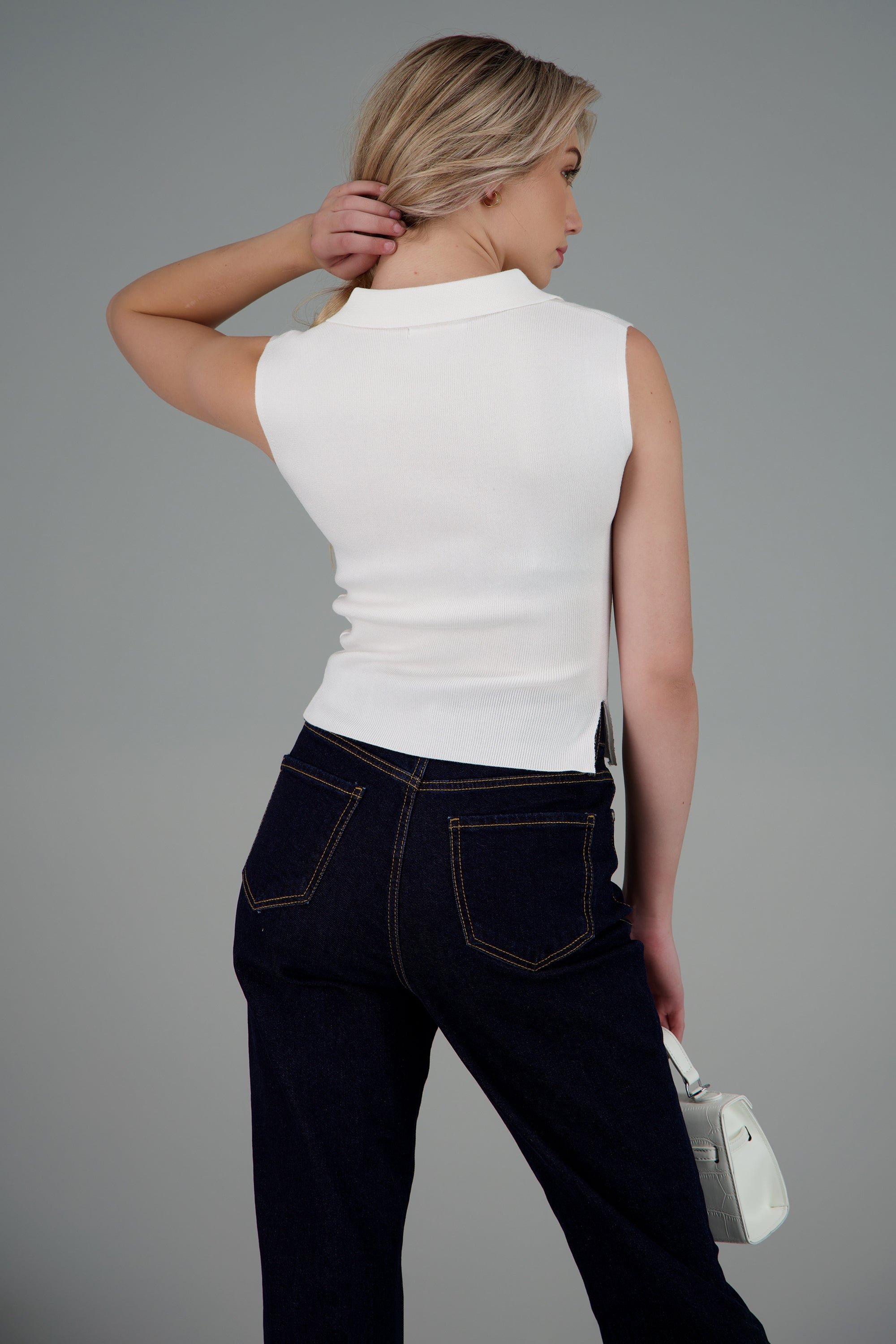 Top polo liso tejido BLANCO