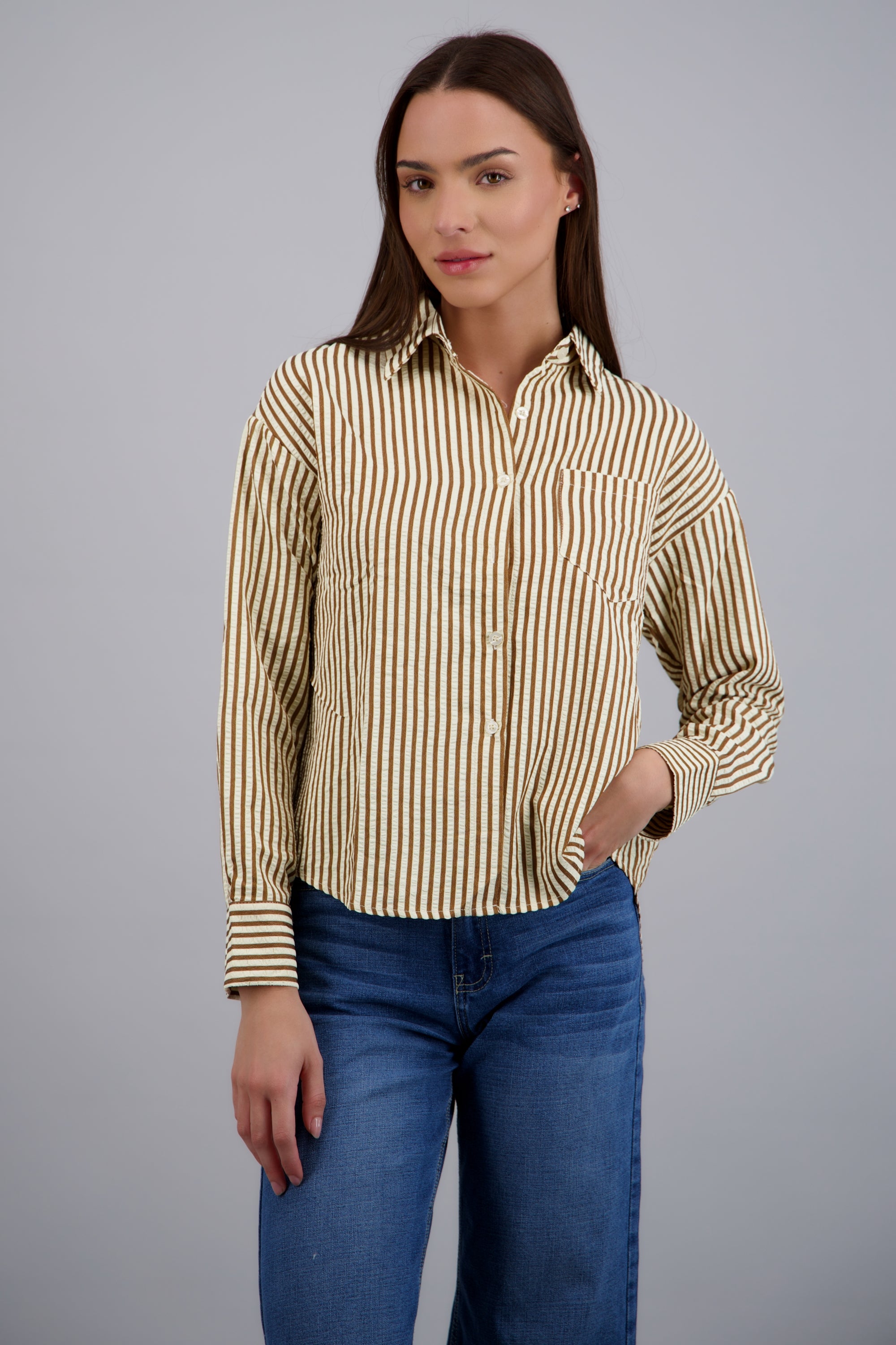 Camisa rayada texturizada CAFE COMBO
