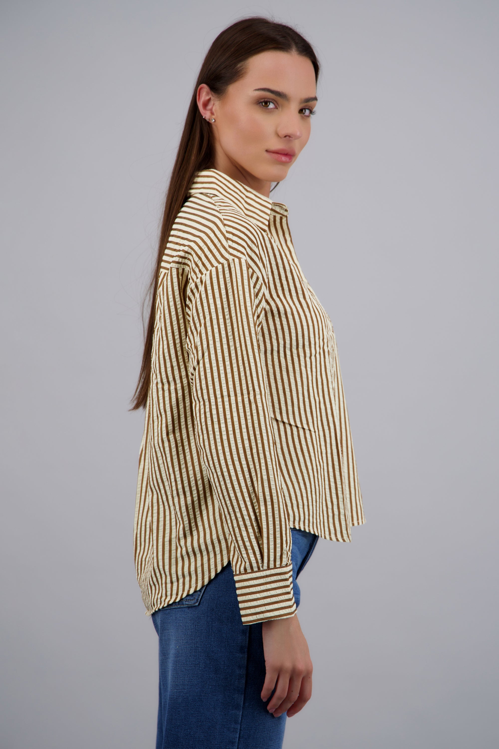Camisa rayada texturizada CAFE COMBO