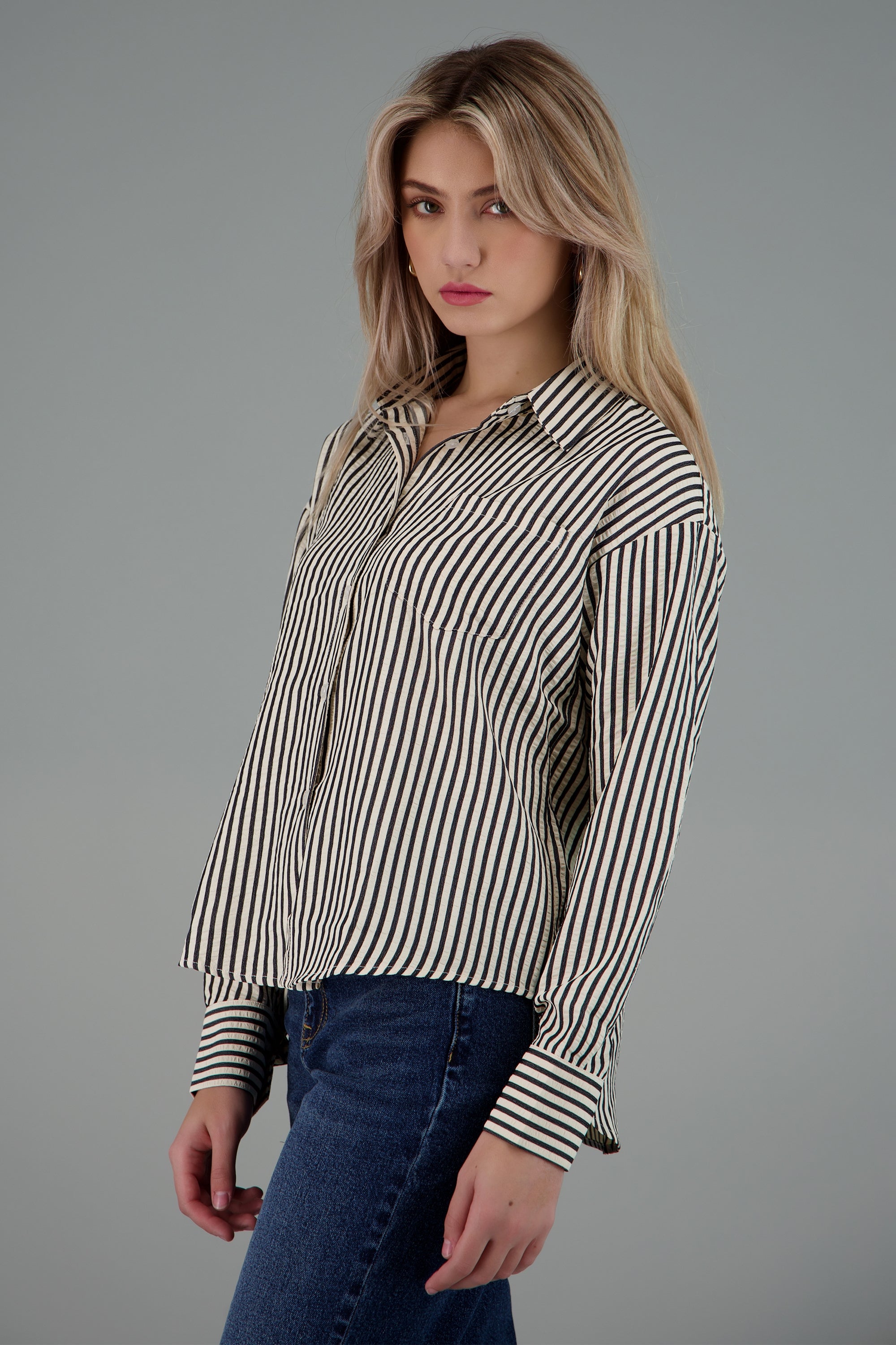 Camisa rayada texturizada NEGRO COMBO