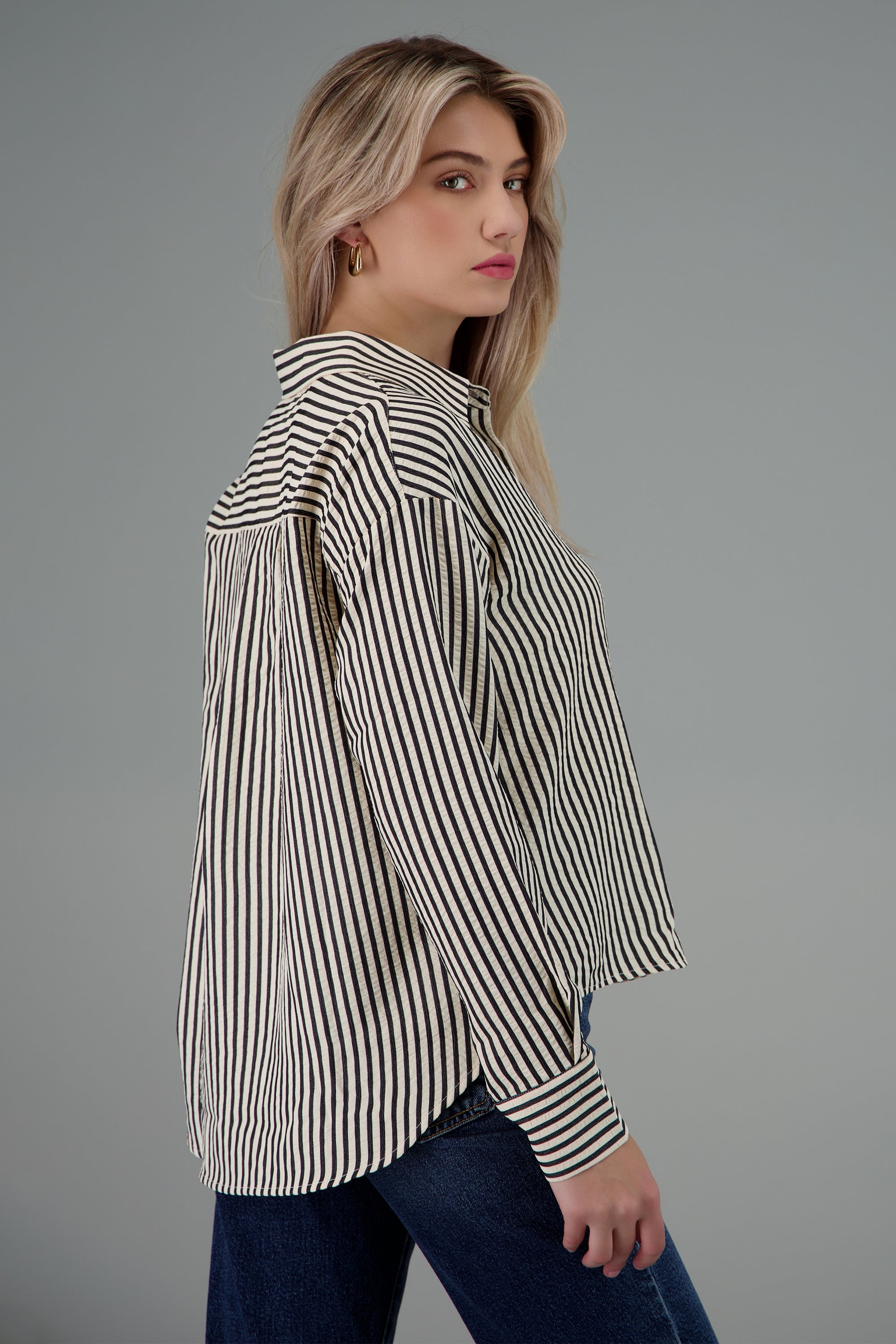 Camisa rayada texturizada NEGRO COMBO