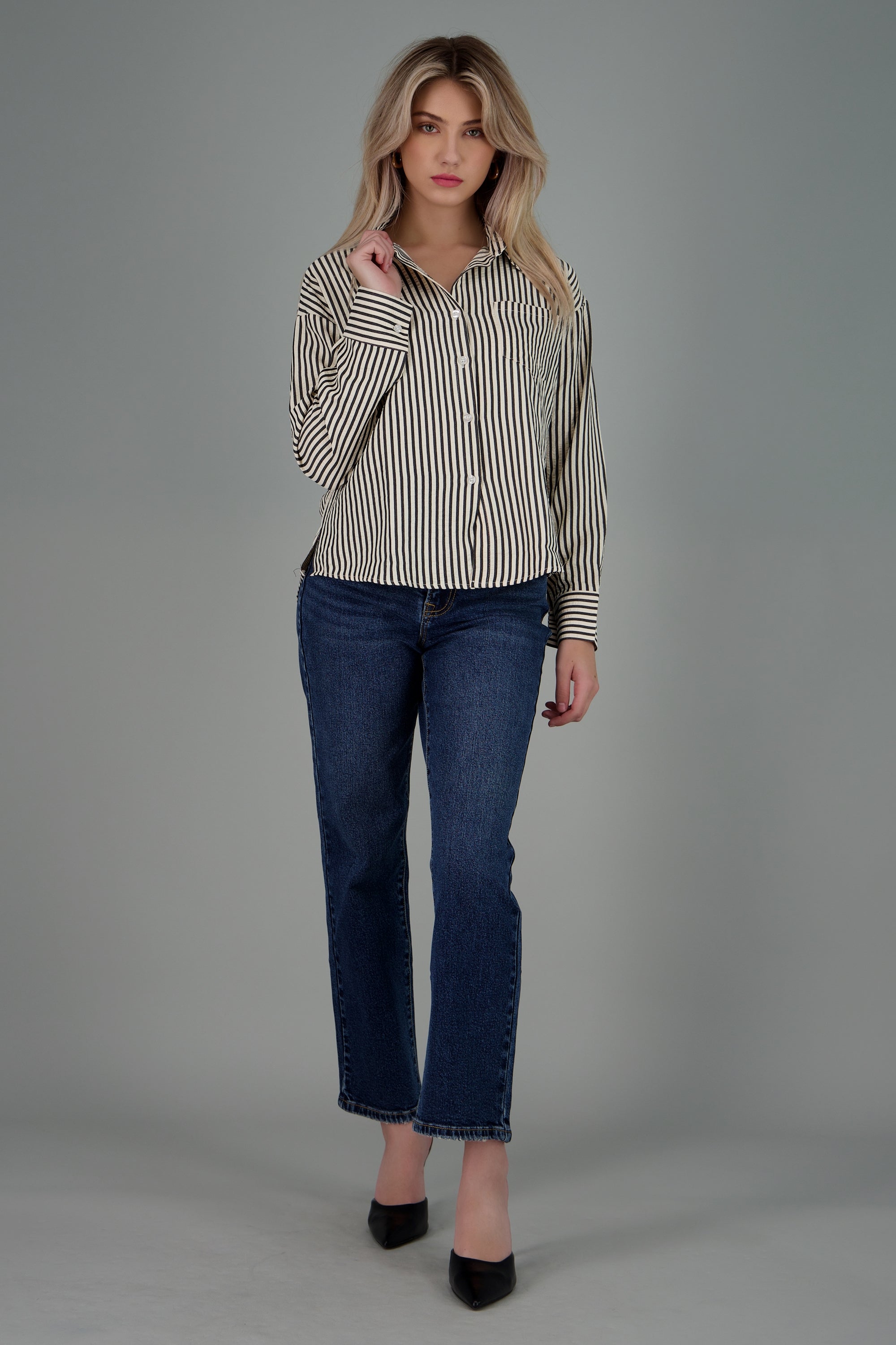 Camisa rayada texturizada NEGRO COMBO