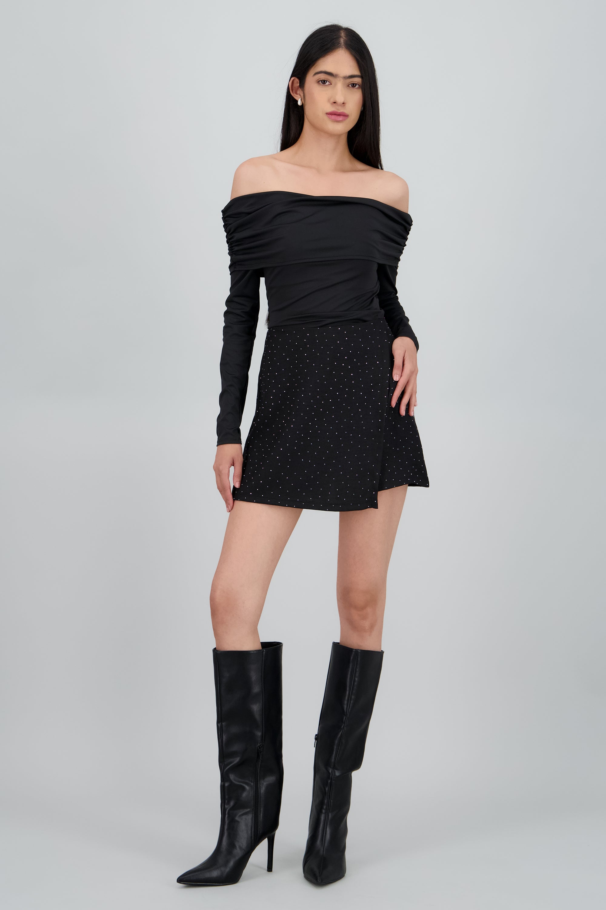 Falda short ligera con brillos NEGRO