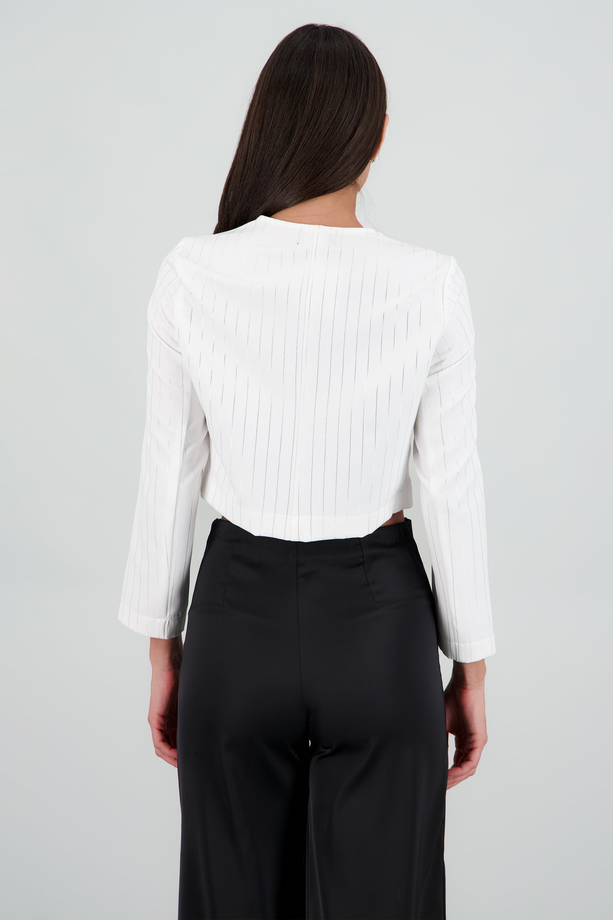 Saco cropped ligero rayas lurex BLANCO COMBO