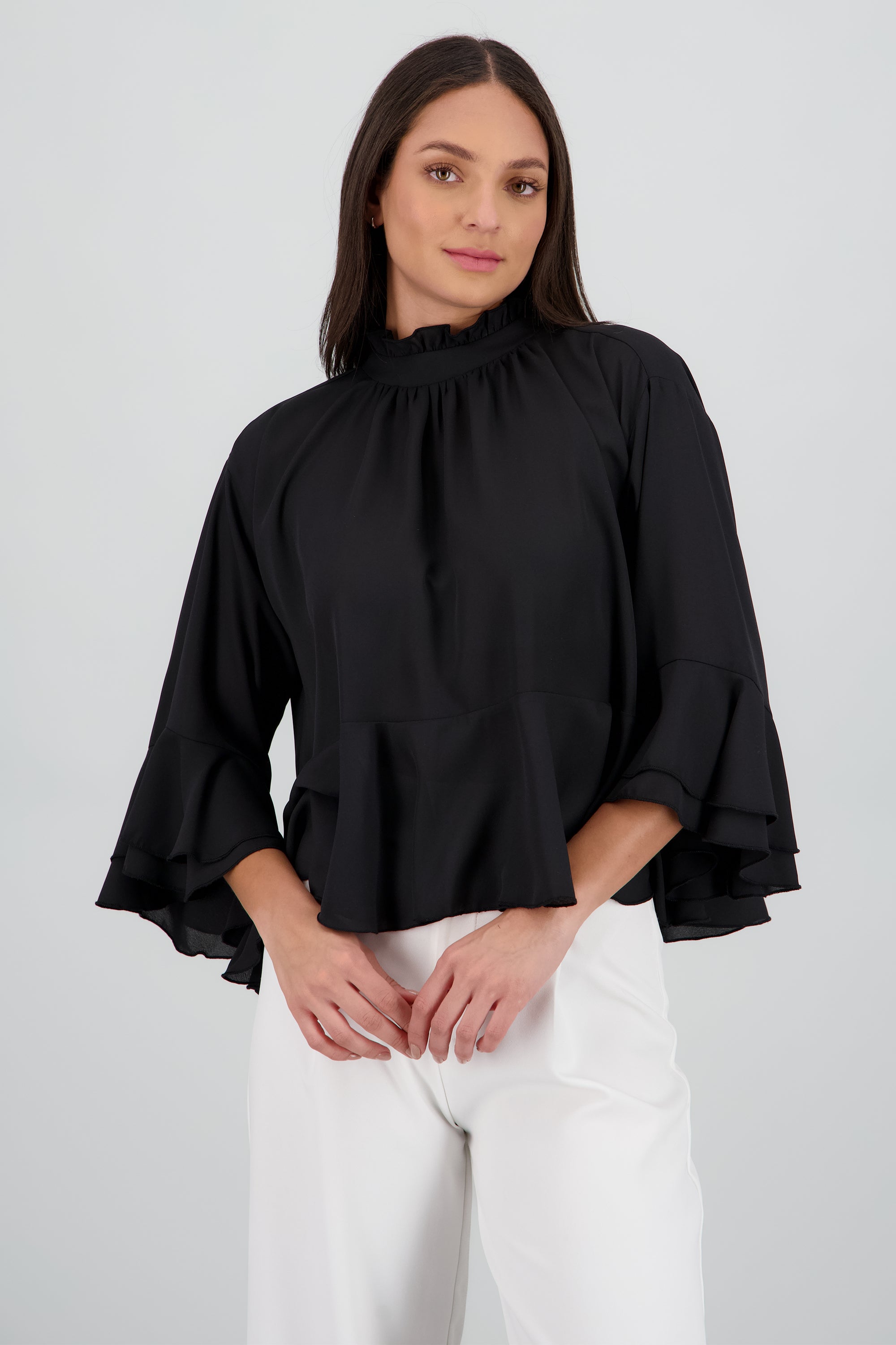 Blusa olanes capa de chiffon NEGRO