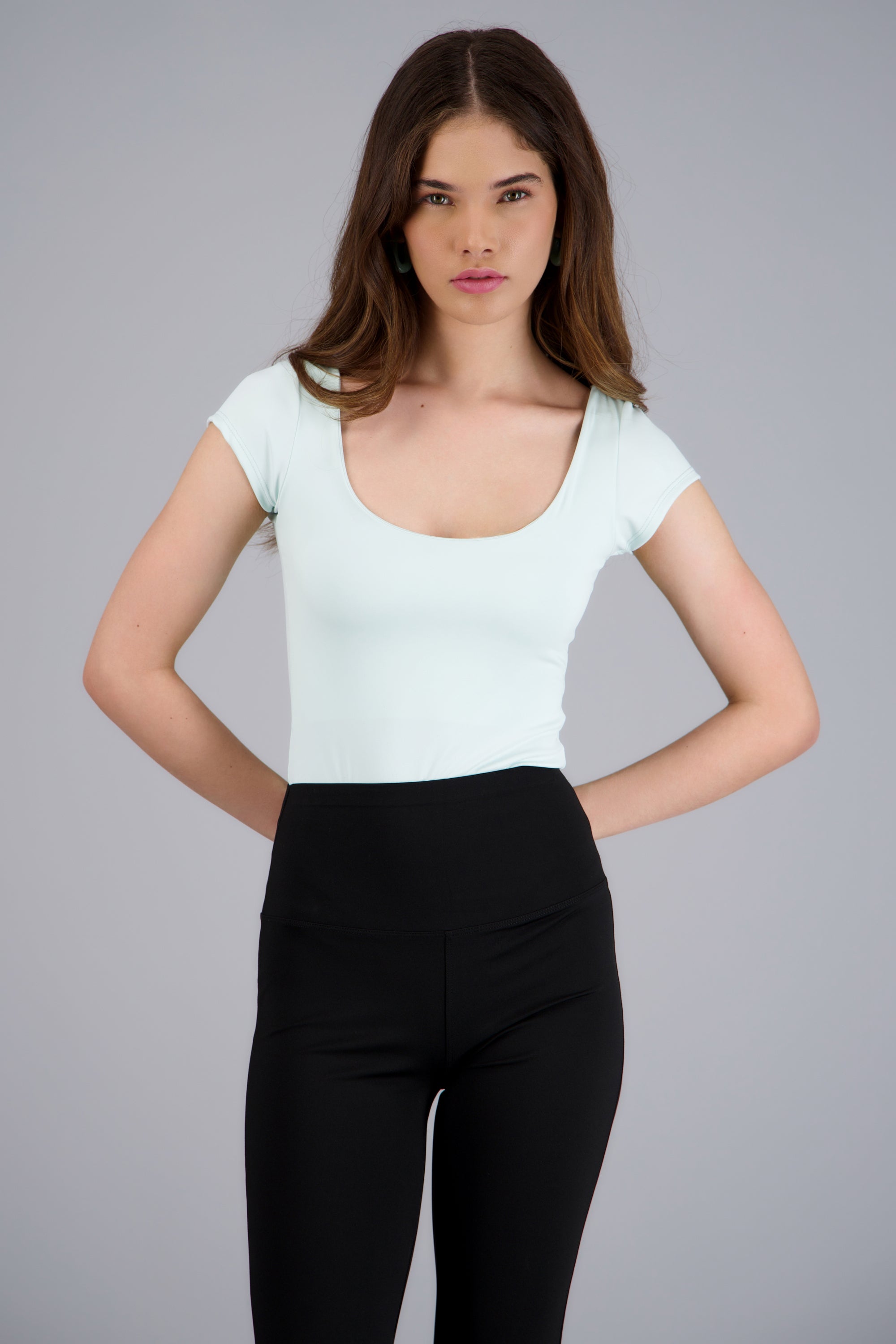 Bodysuit escote redondo manga corta liso TURQUESA