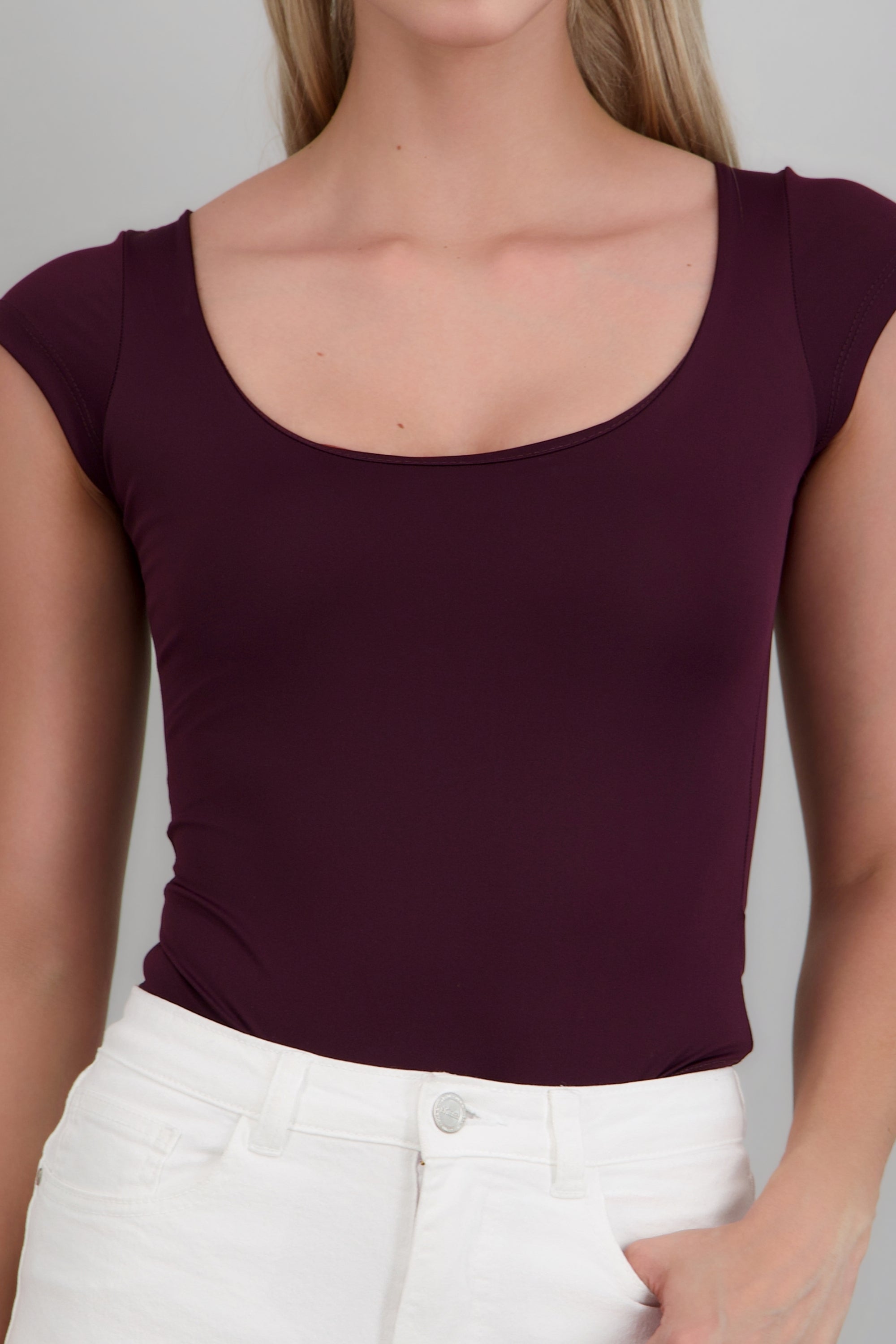 Bodysuit escote redondo manga corta liso CIRUELA