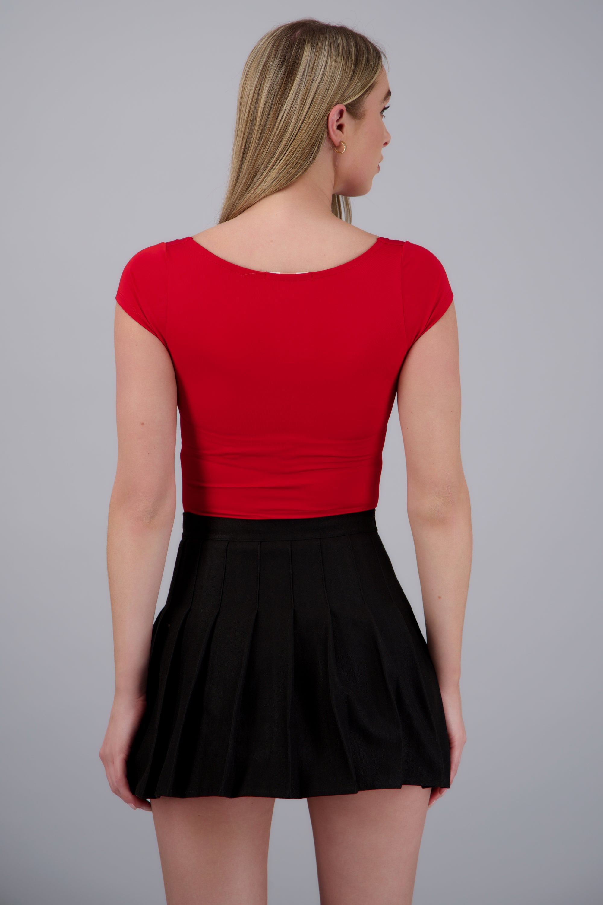 Bodysuit escote redondo manga corta liso ROJO