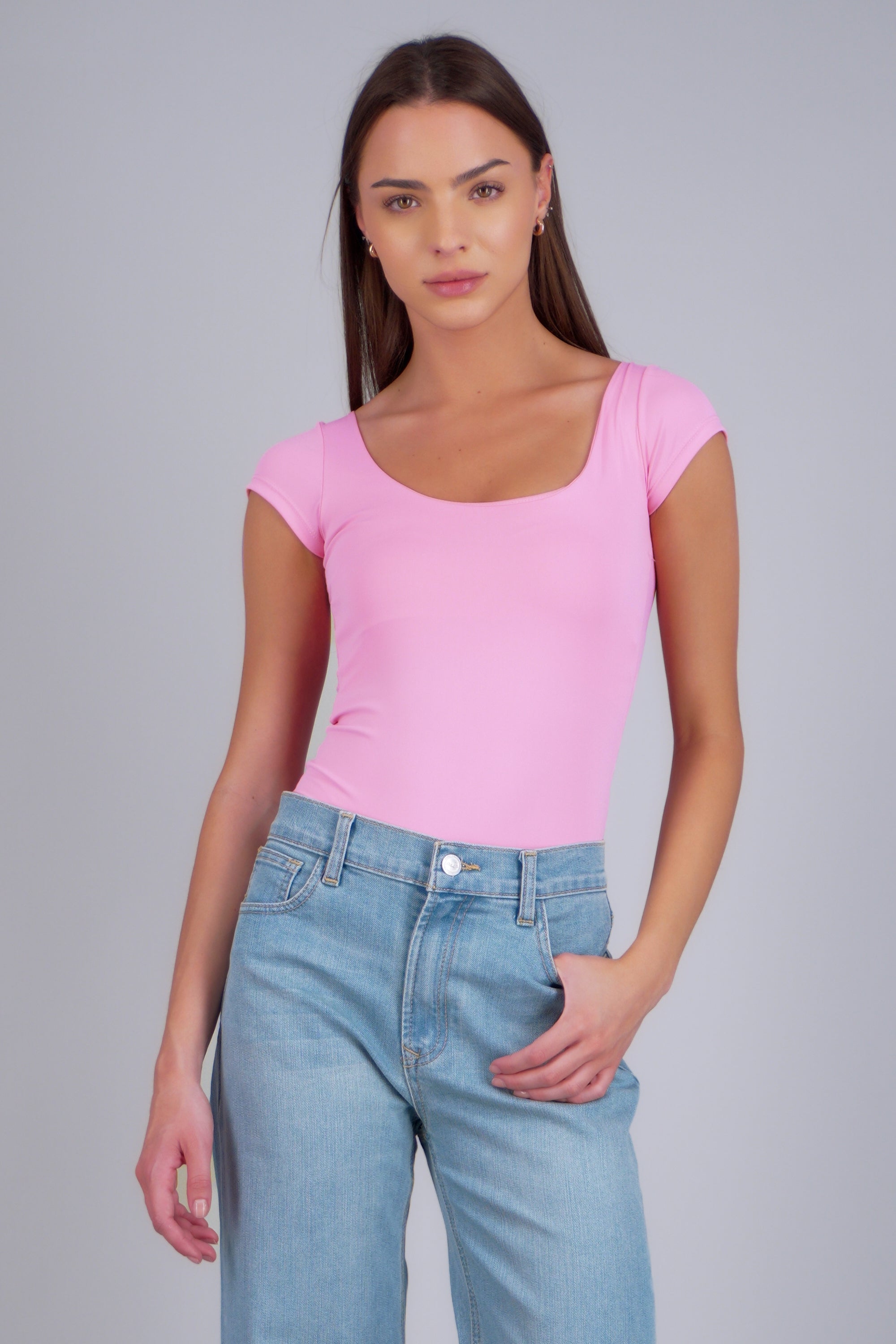 Bodysuit escote redondo manga corta liso ROSA