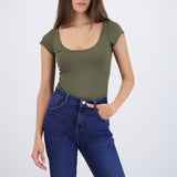 Bodysuit escote redondo manga corta liso