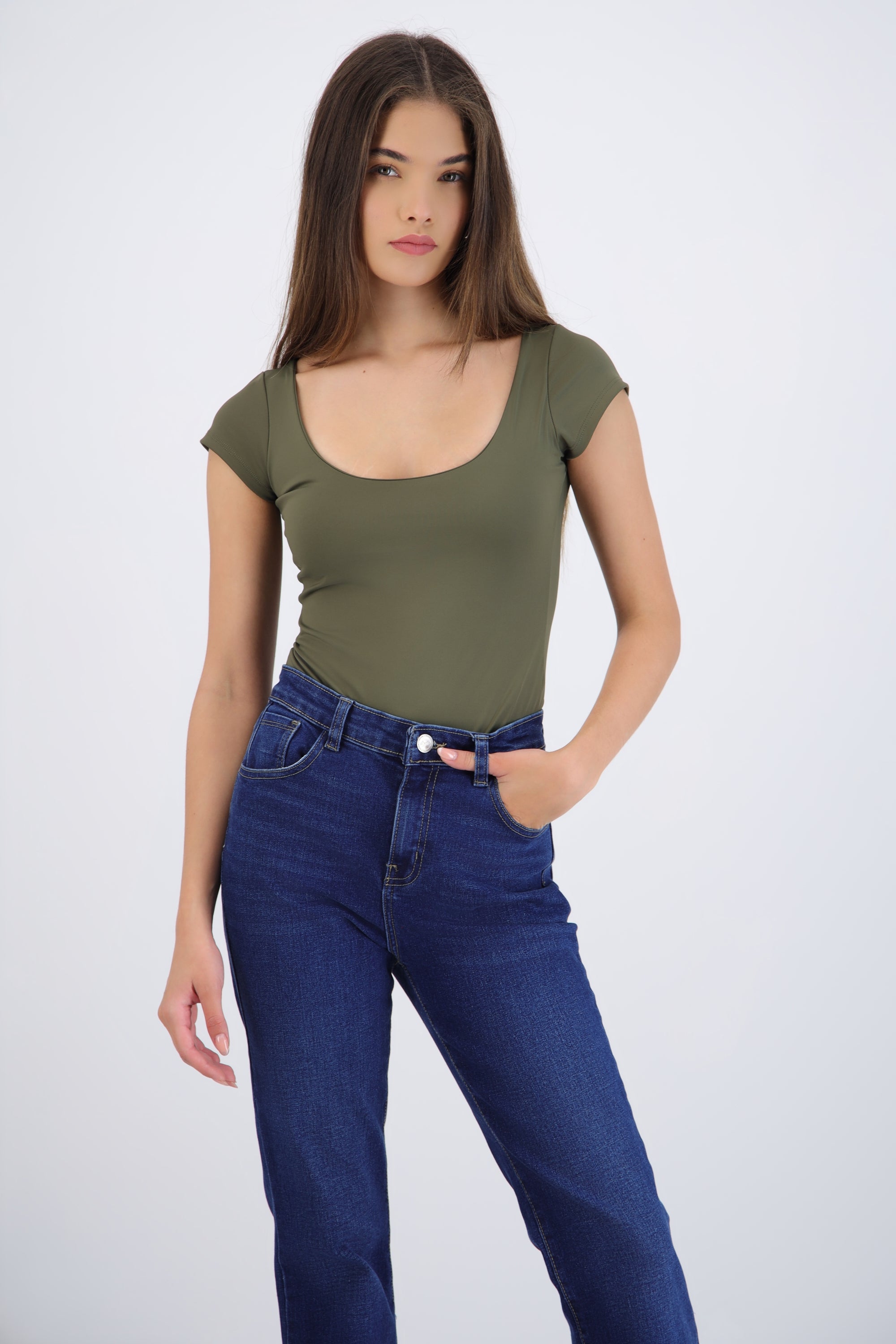 Bodysuit escote redondo manga corta liso