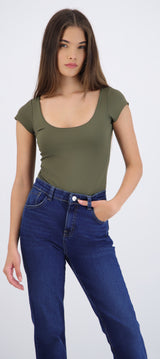 Bodysuit escote redondo manga corta liso