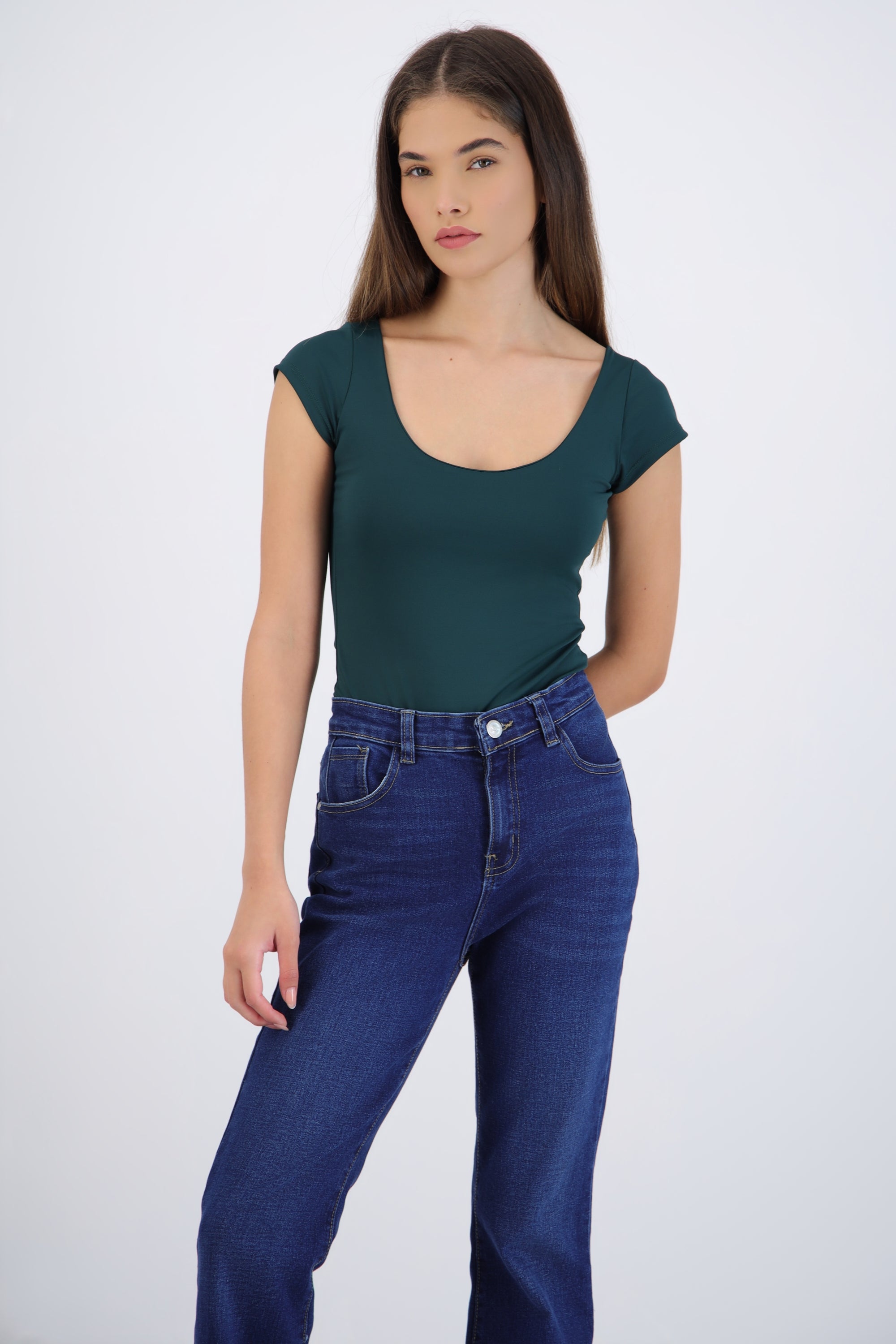 Bodysuit escote redondo manga corta liso