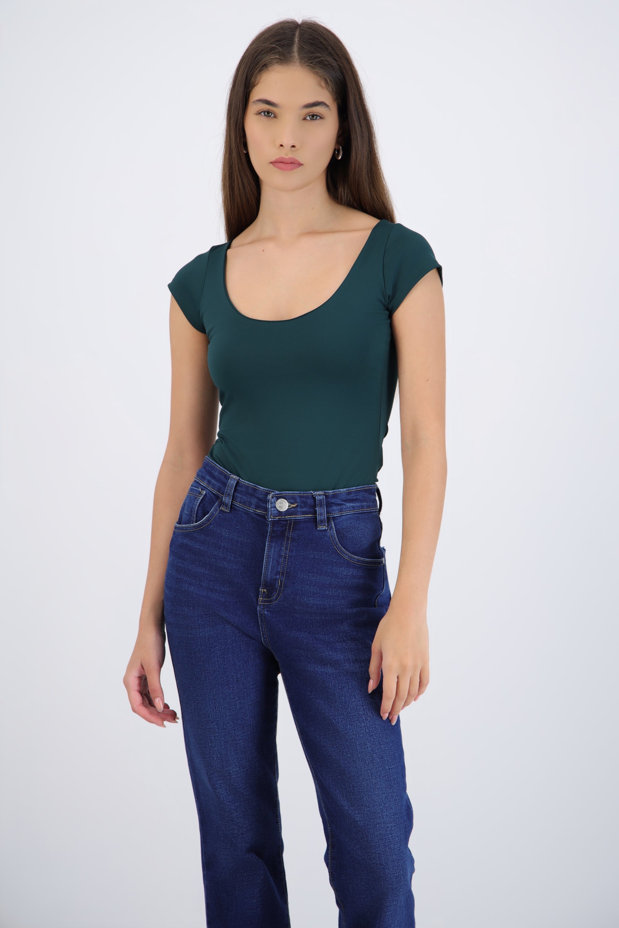 Bodysuit escote redondo manga corta liso