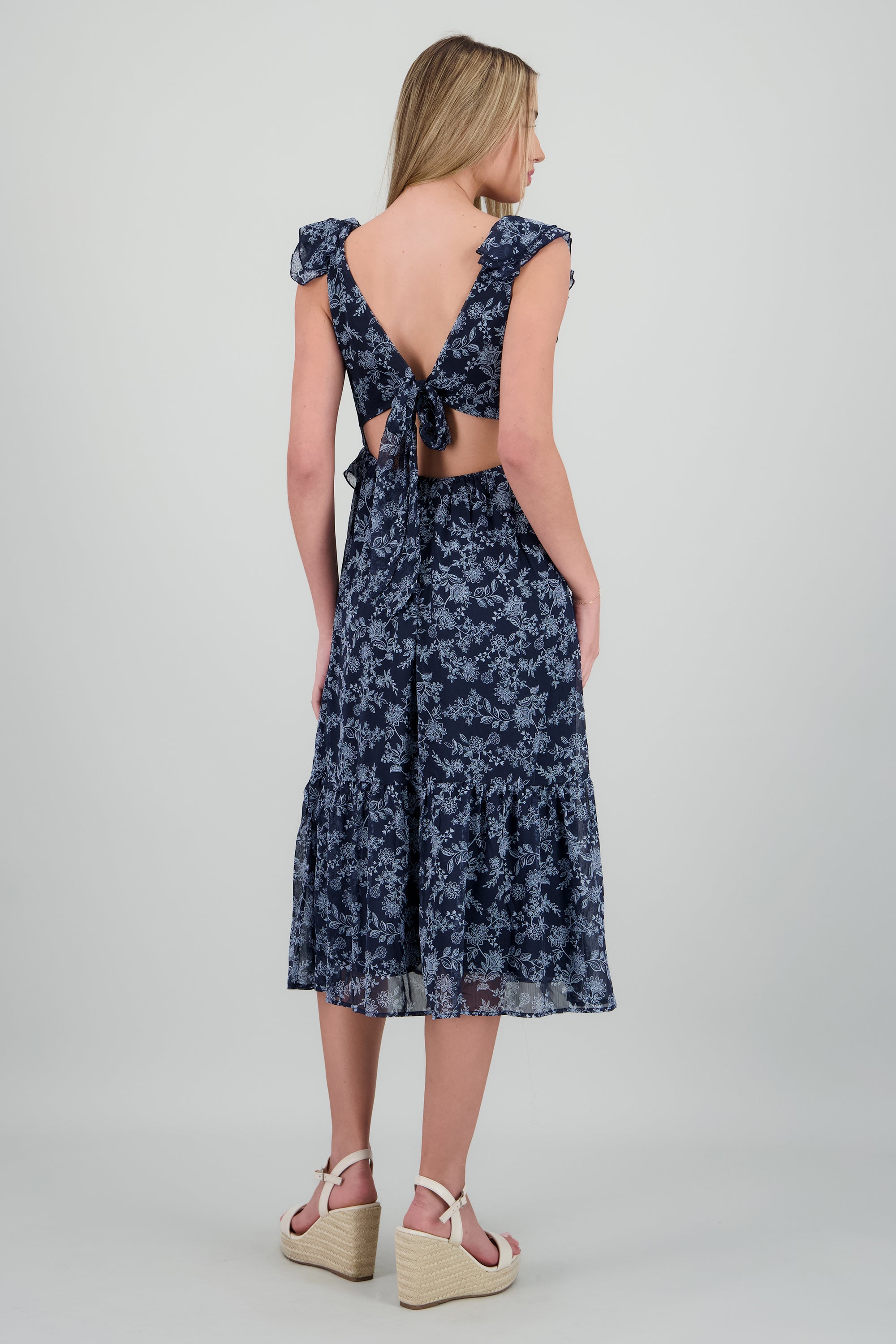 Vestido maxi flores detalle olanes MARINO COMBO