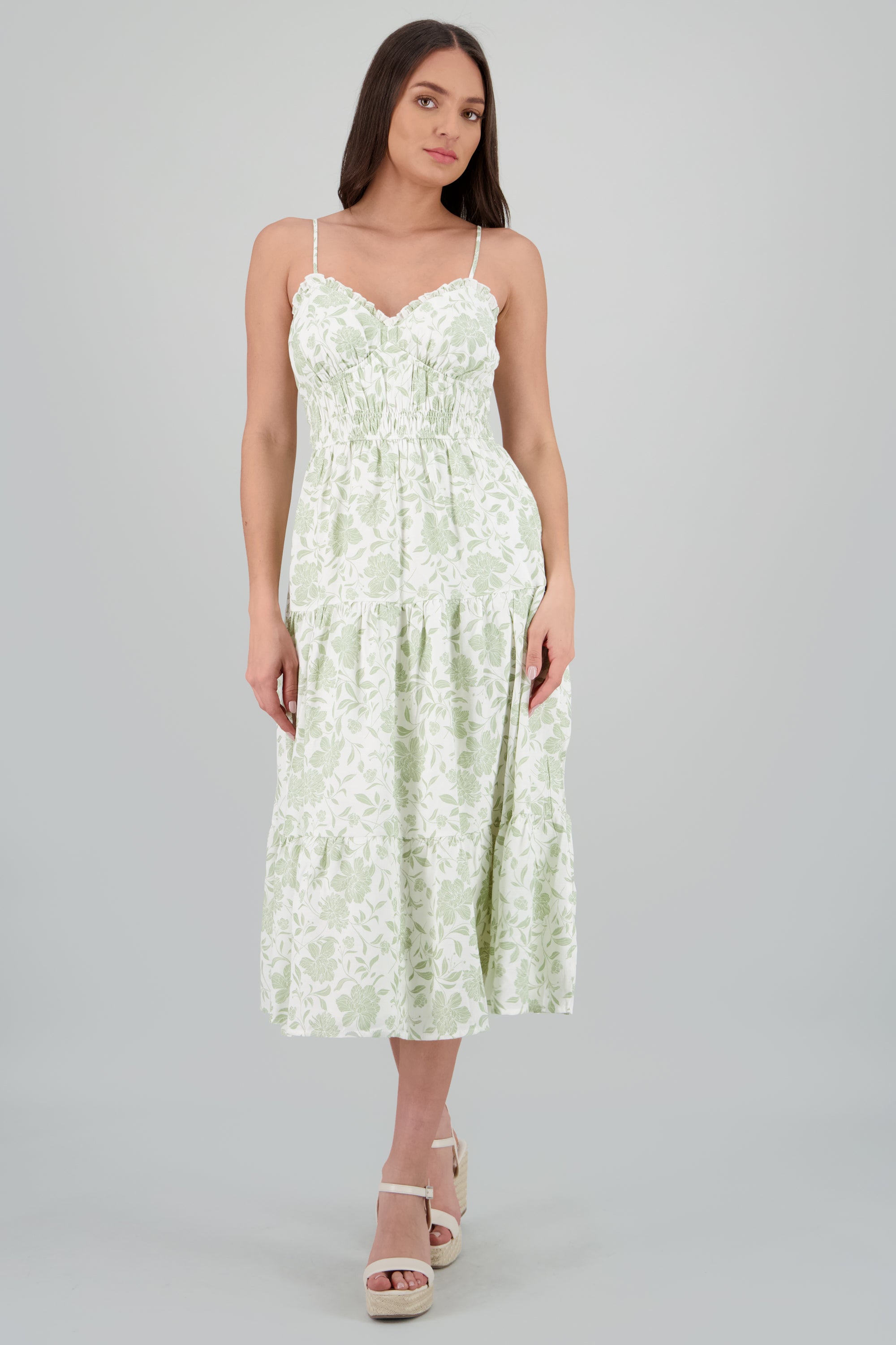 Vestido tirantes maxi estampado flores VERDE COMBO