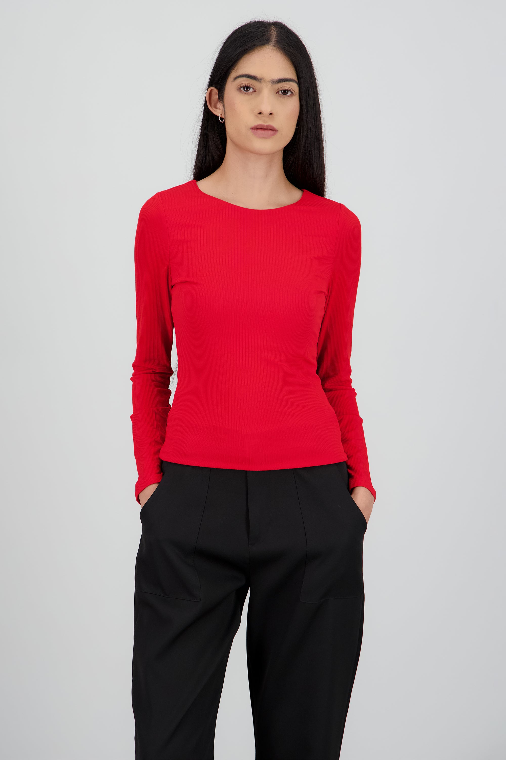 Top escote redondo manga larga ROJO