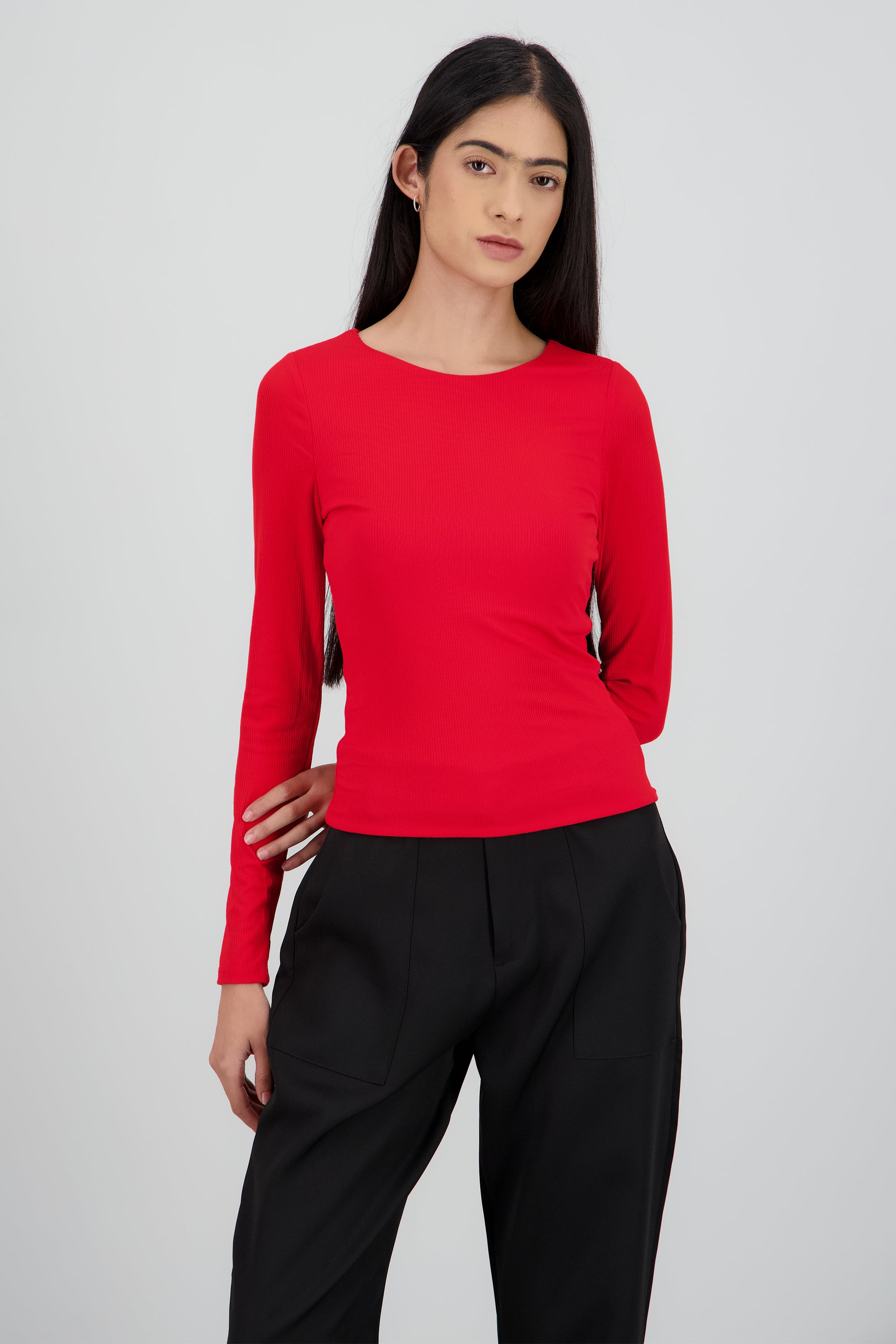 Top escote redondo manga larga ROJO