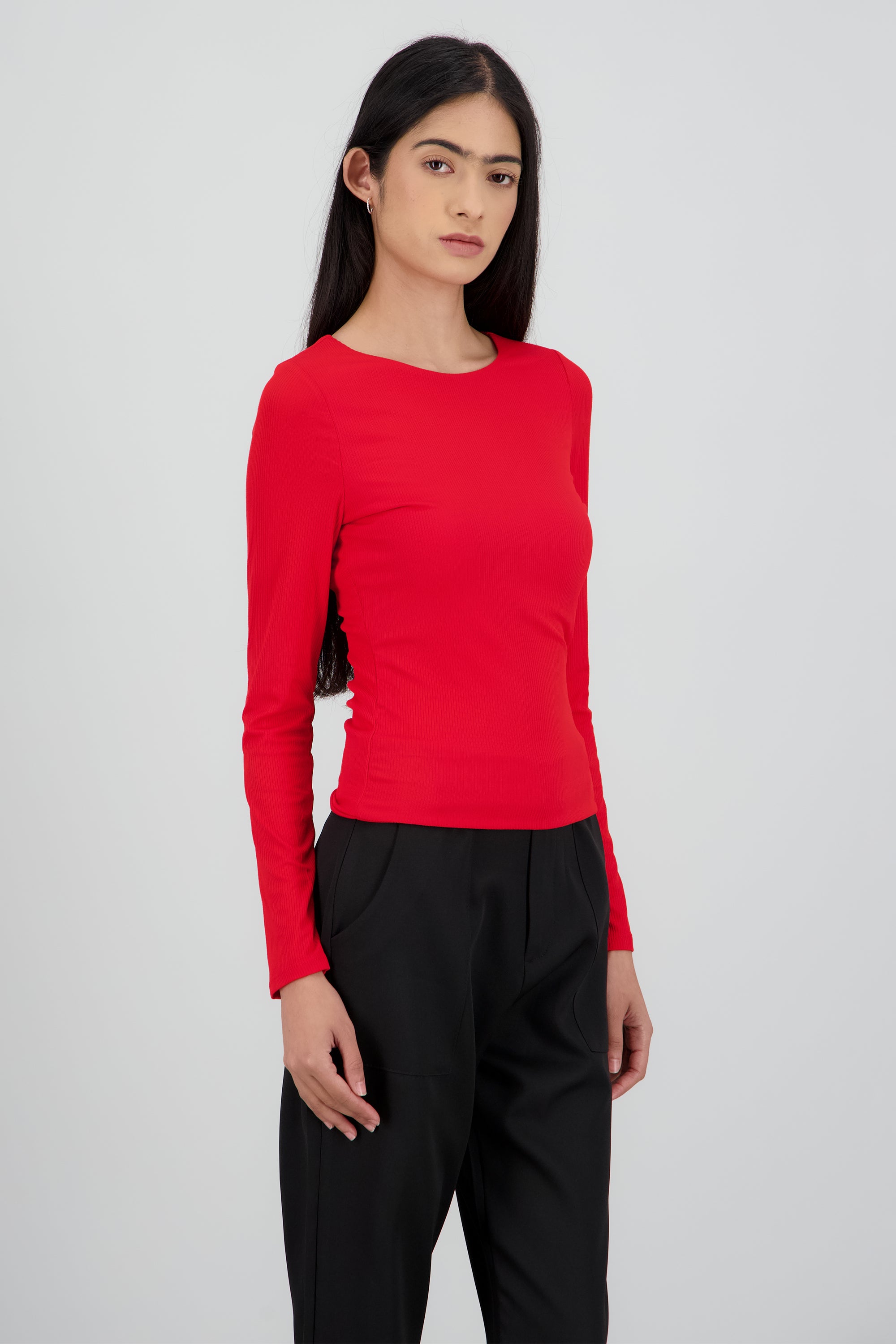 Top escote redondo manga larga ROJO