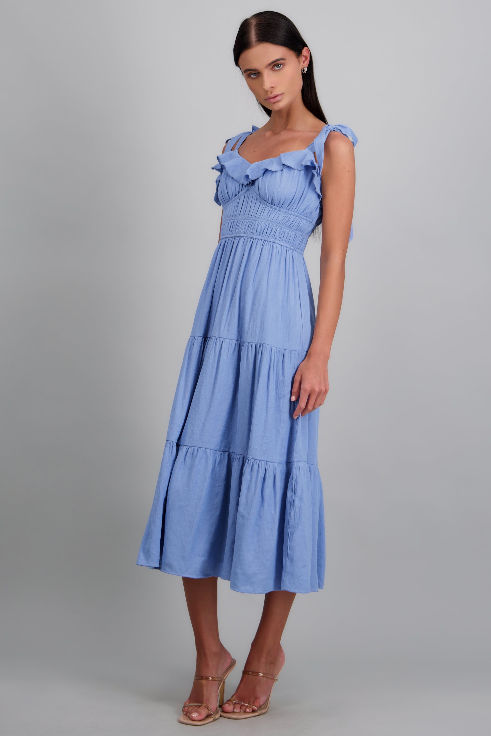 Vestido maxi liso detalle tirantes moños AZUL
