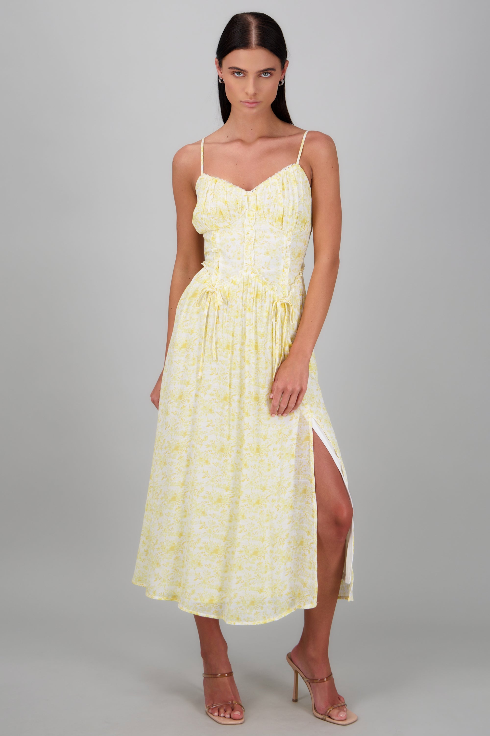 VESTIDO MAXI ABERTURA FLORES AMARILLO COMBO