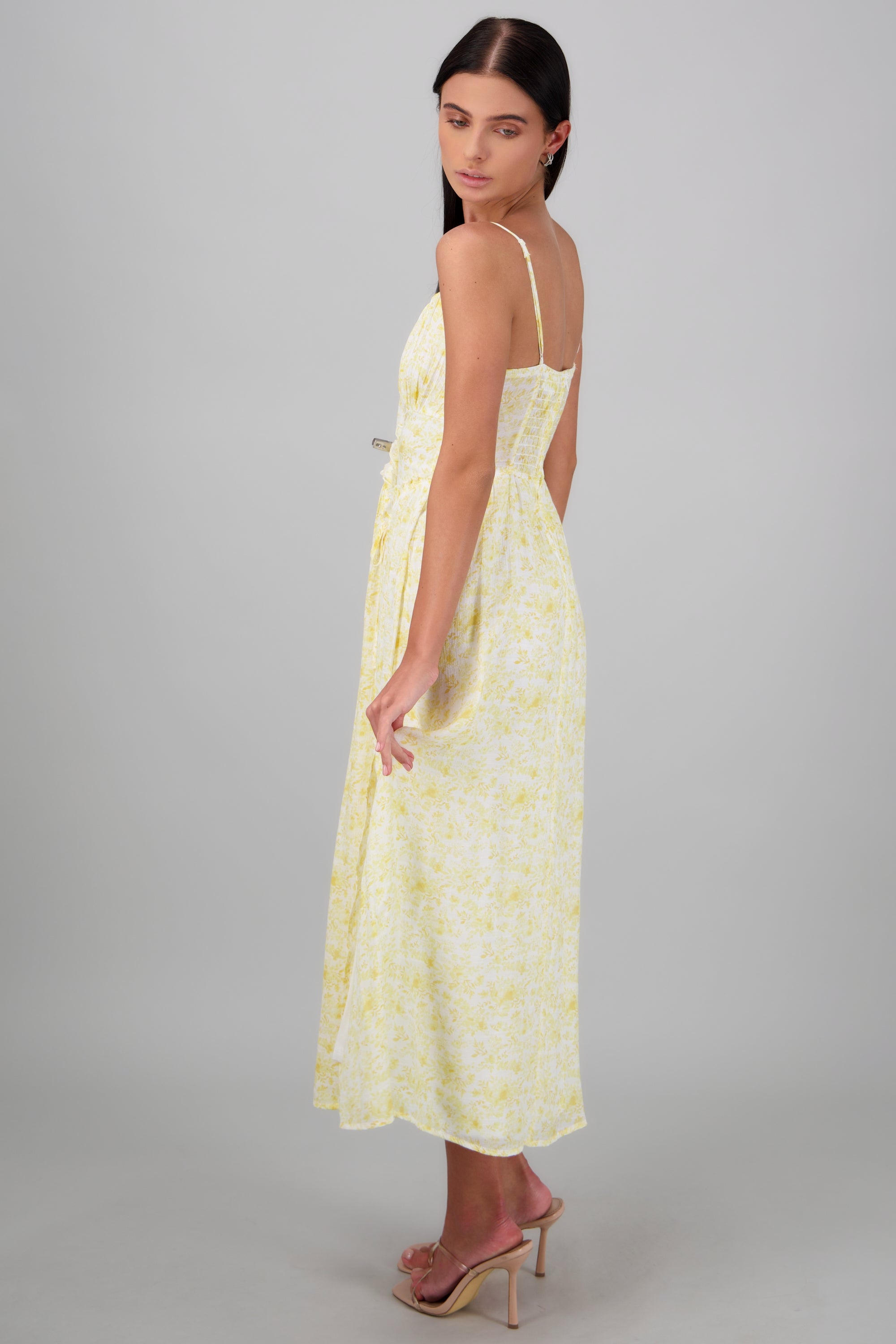 VESTIDO MAXI ABERTURA FLORES AMARILLO COMBO