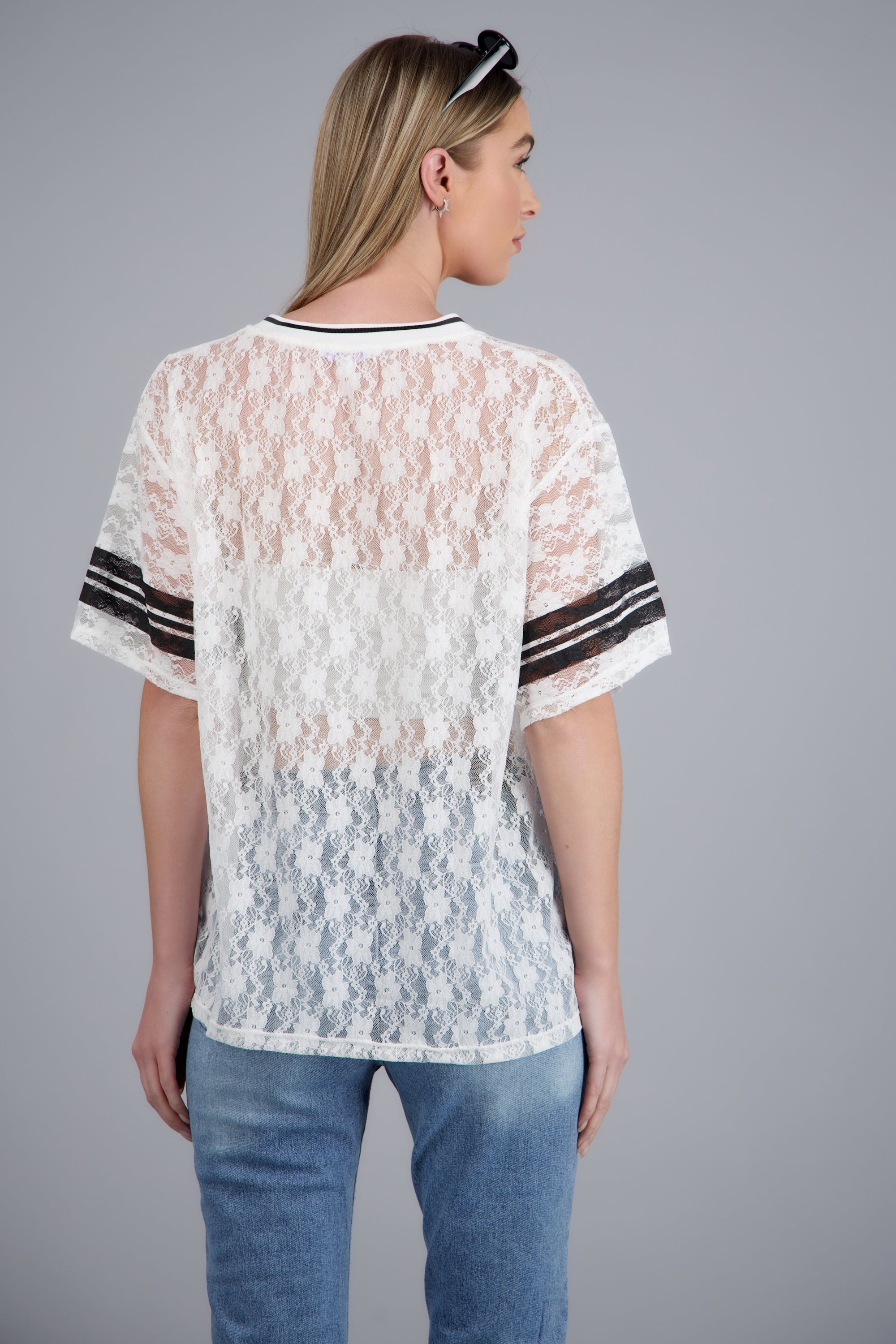 Playera jersey encaje BLANCO COMBO