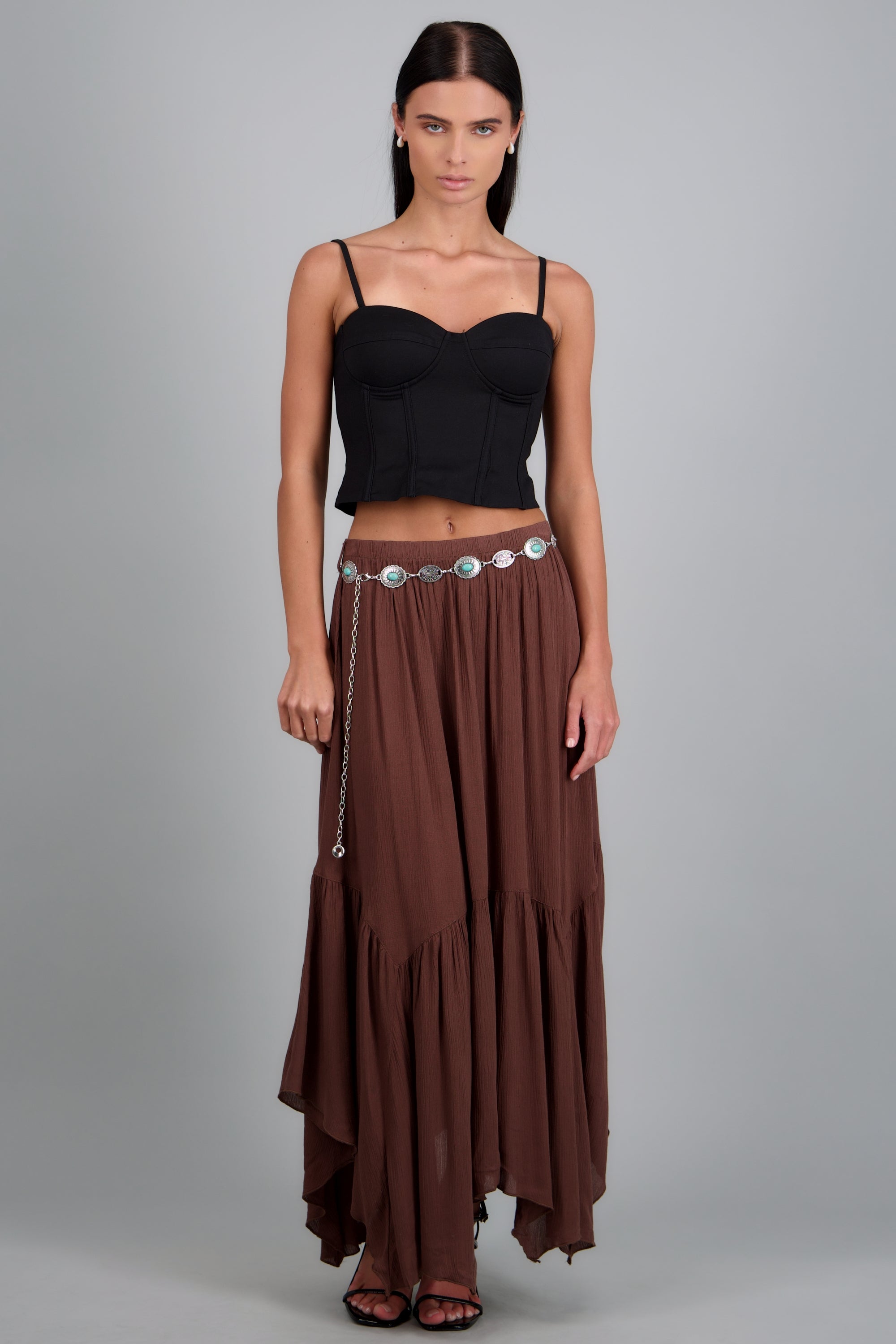 Falda maxi con cinturon CAFE OBSCURO