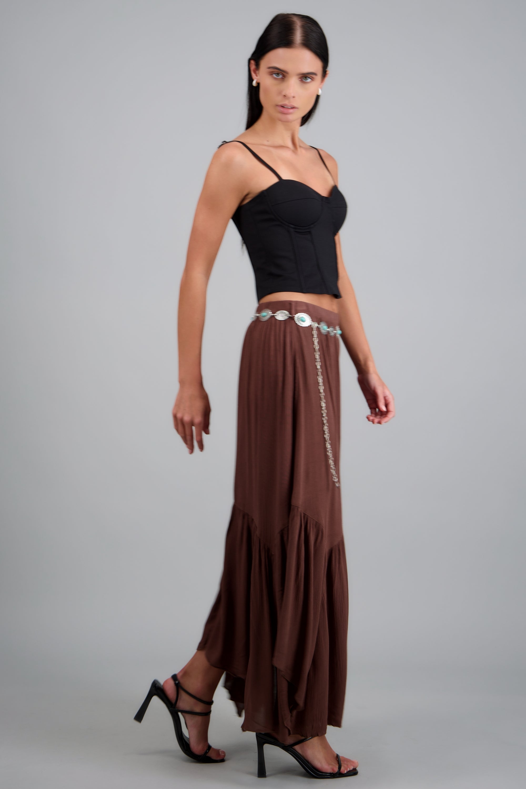 Falda maxi con cinturon CAFE OBSCURO