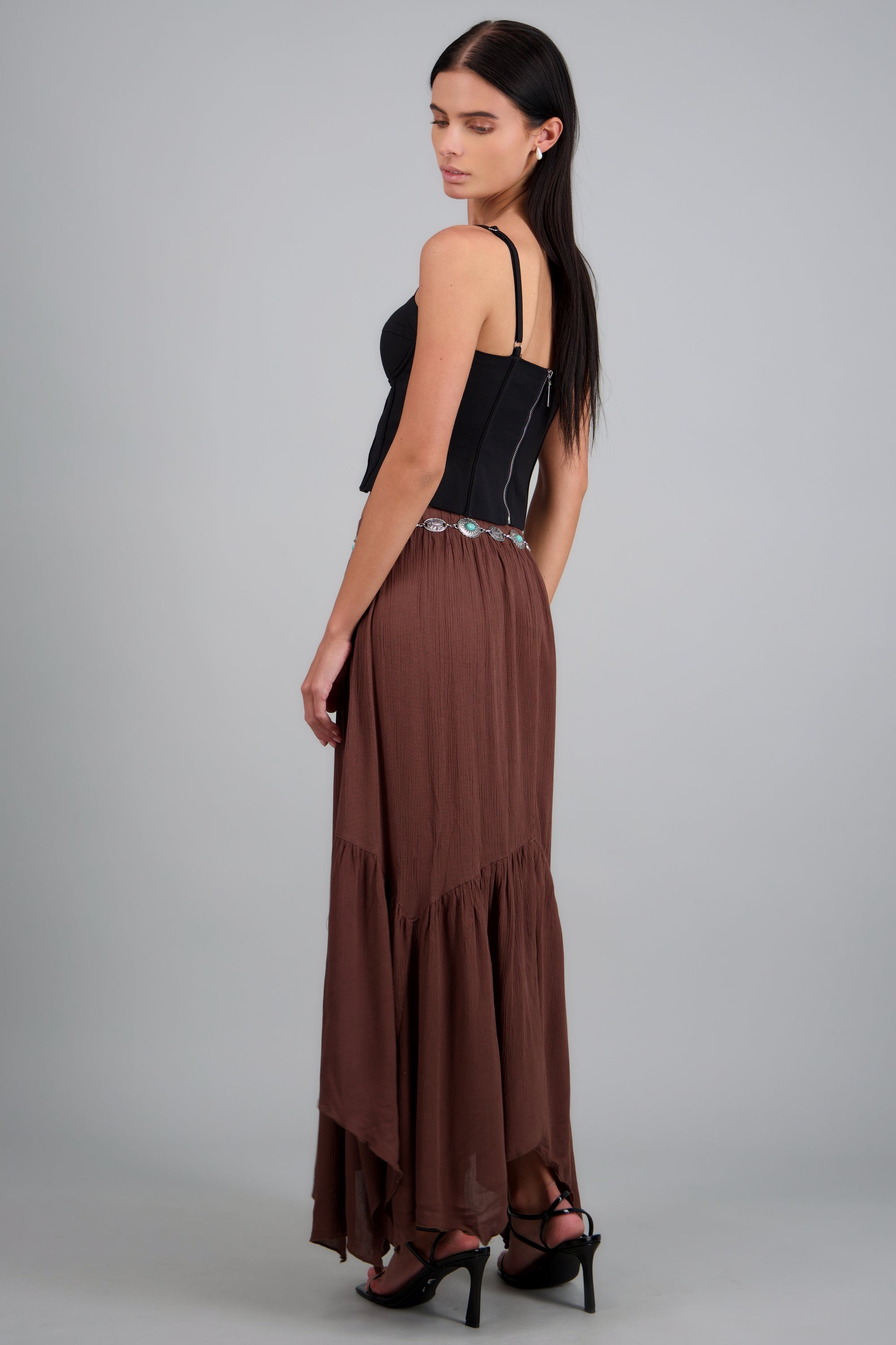 Falda maxi con cinturon CAFE OBSCURO