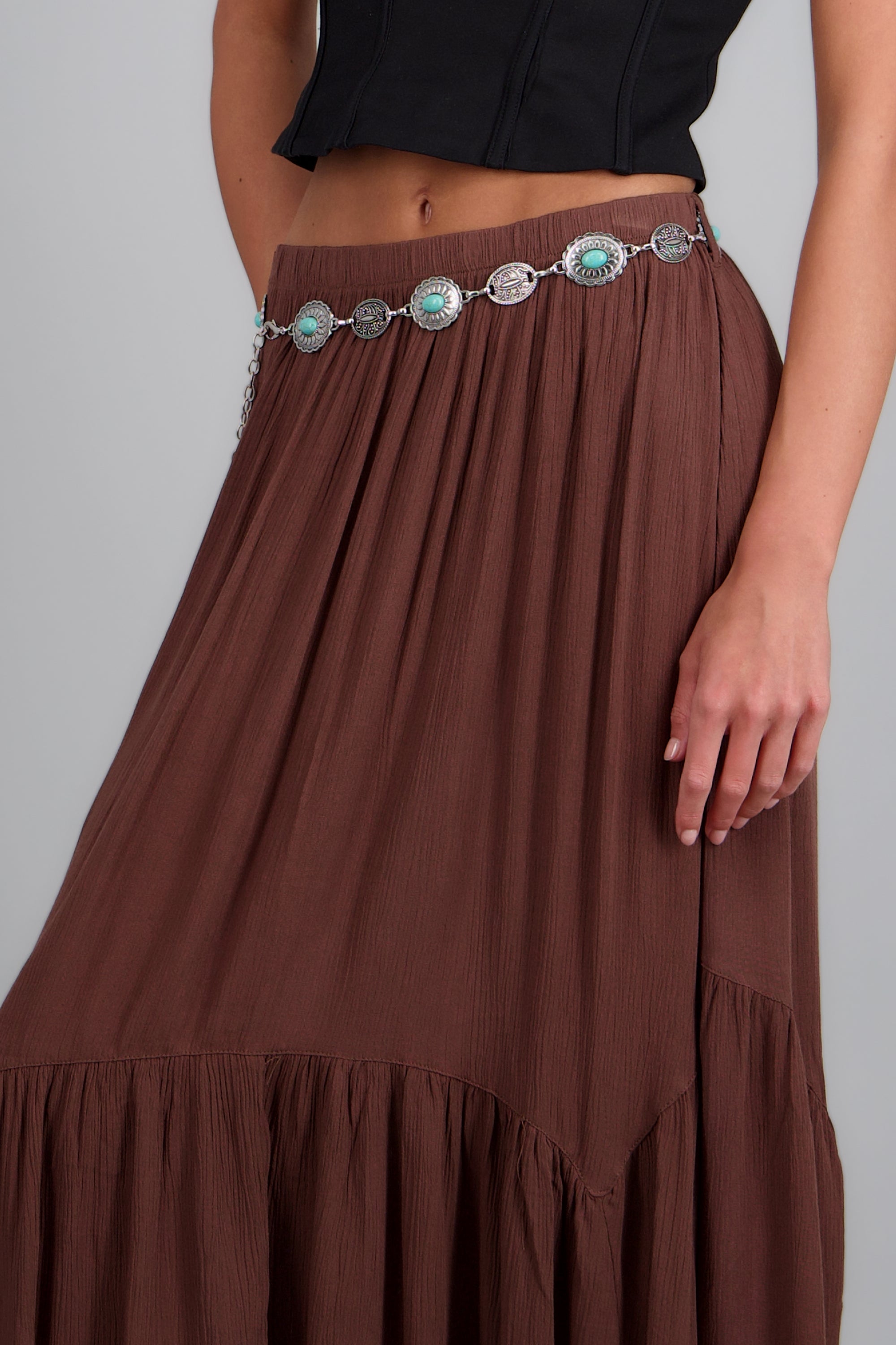 Falda maxi con cinturon CAFE OBSCURO