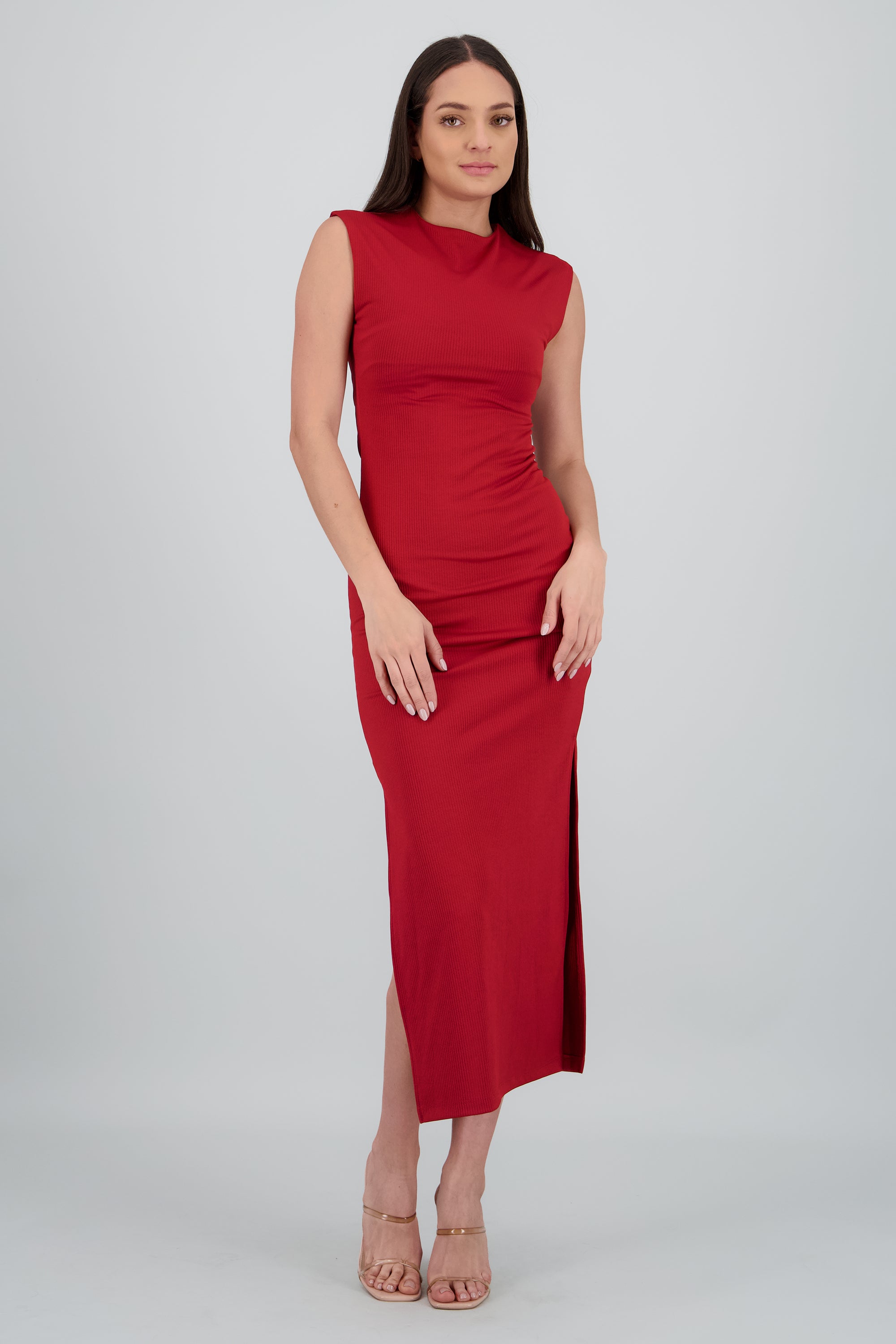 Vestido maxi rib cuello alto ROJO