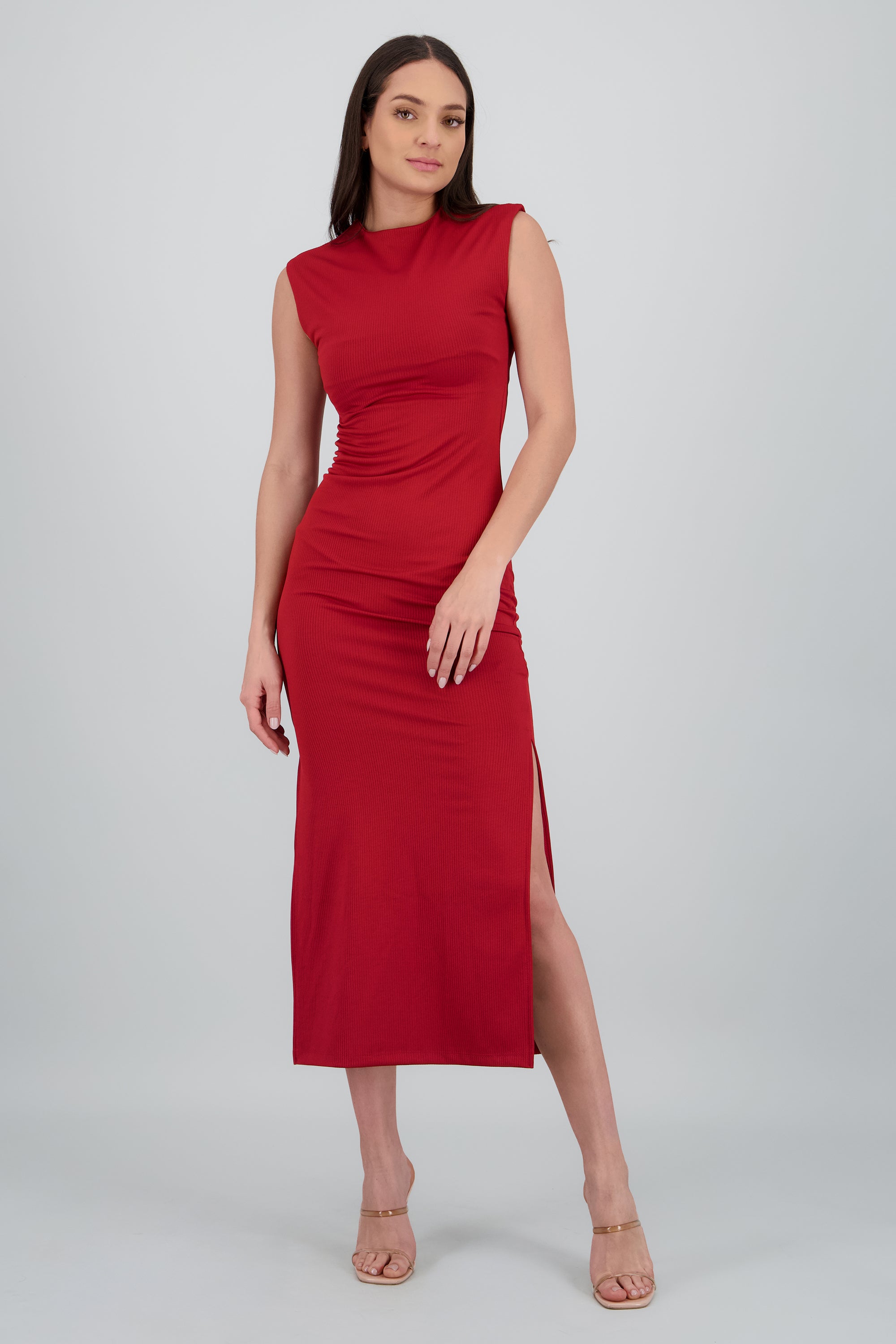 Vestido maxi rib cuello alto ROJO
