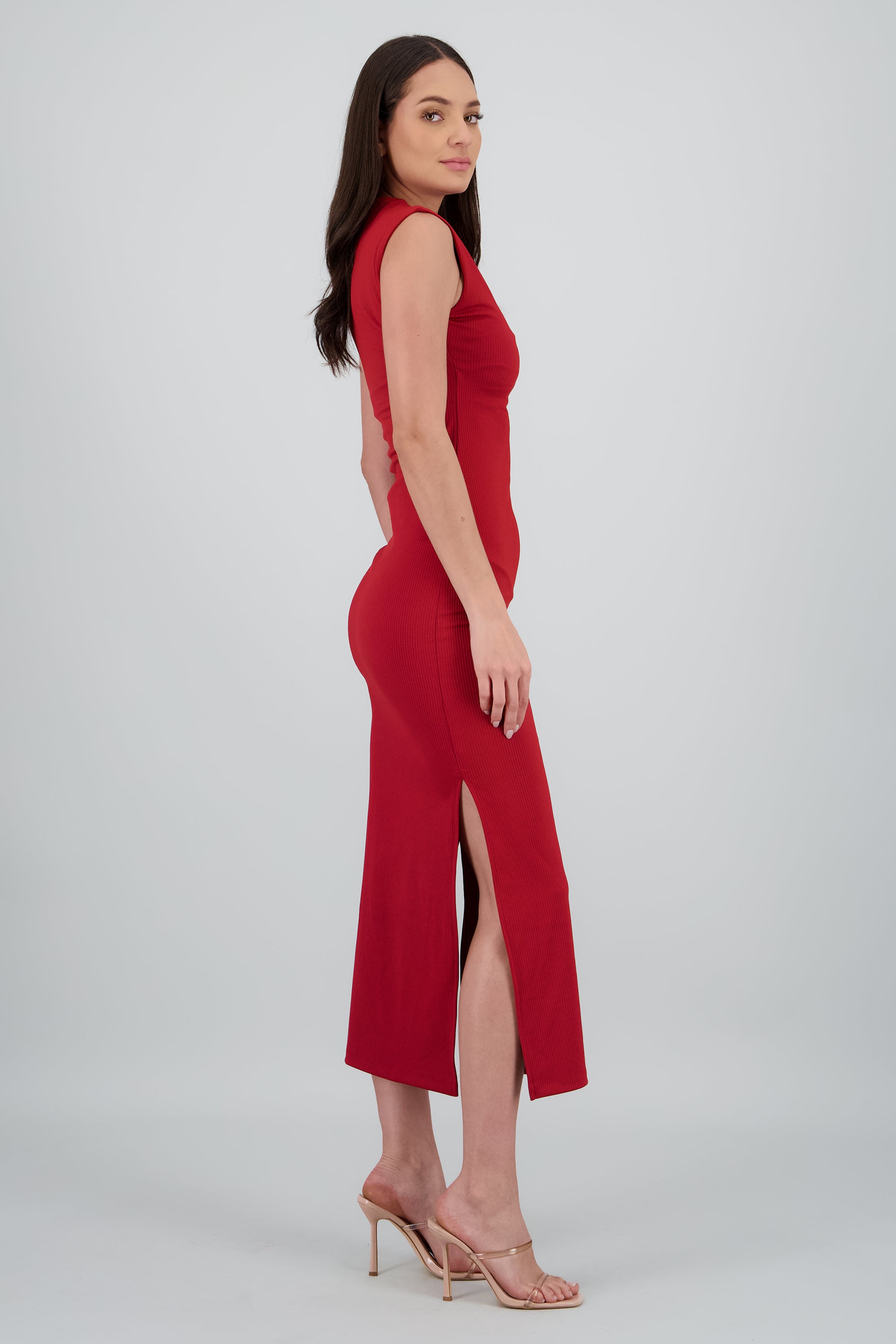 Vestido maxi rib cuello alto ROJO