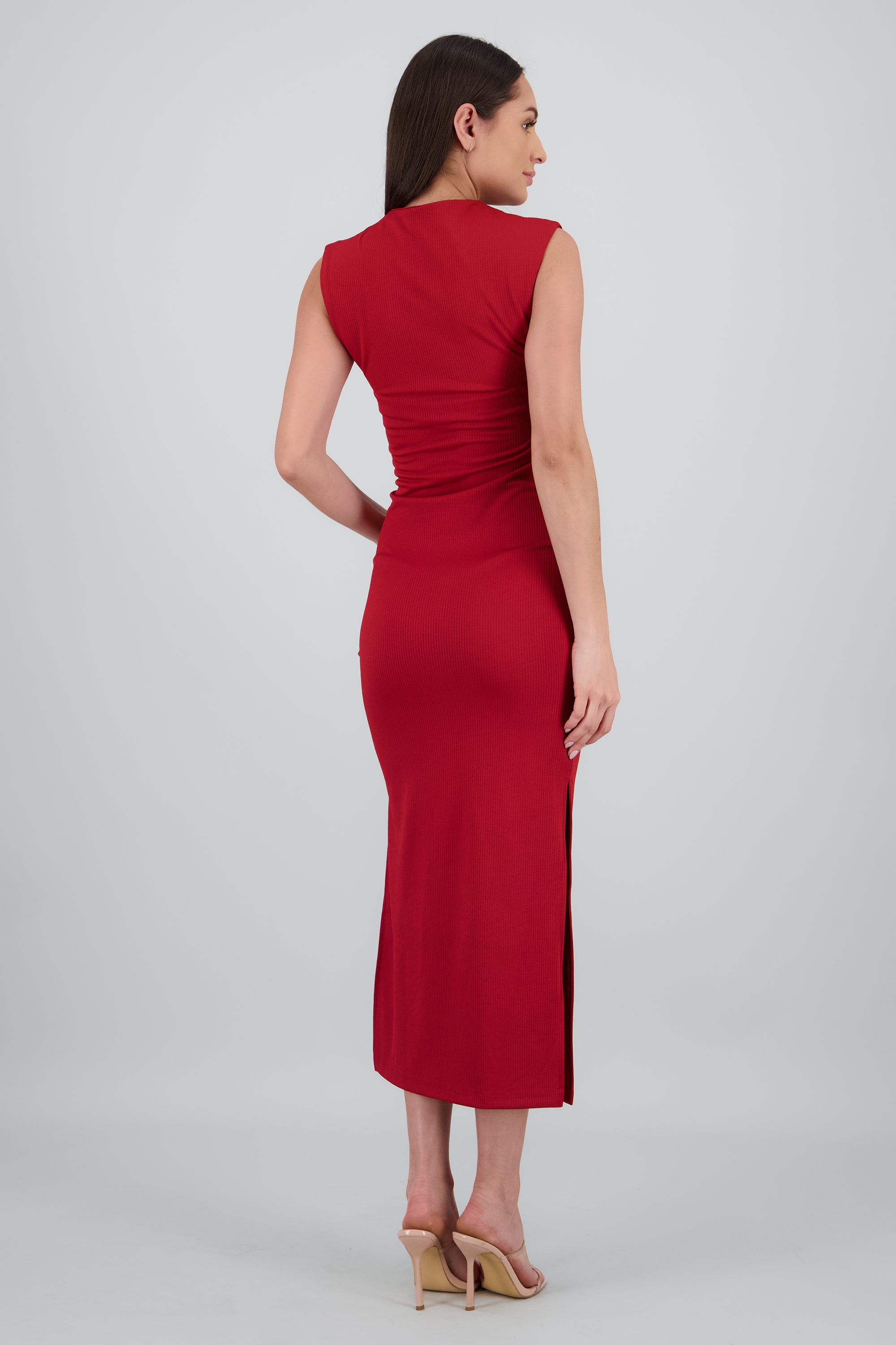 Vestido maxi rib cuello alto ROJO