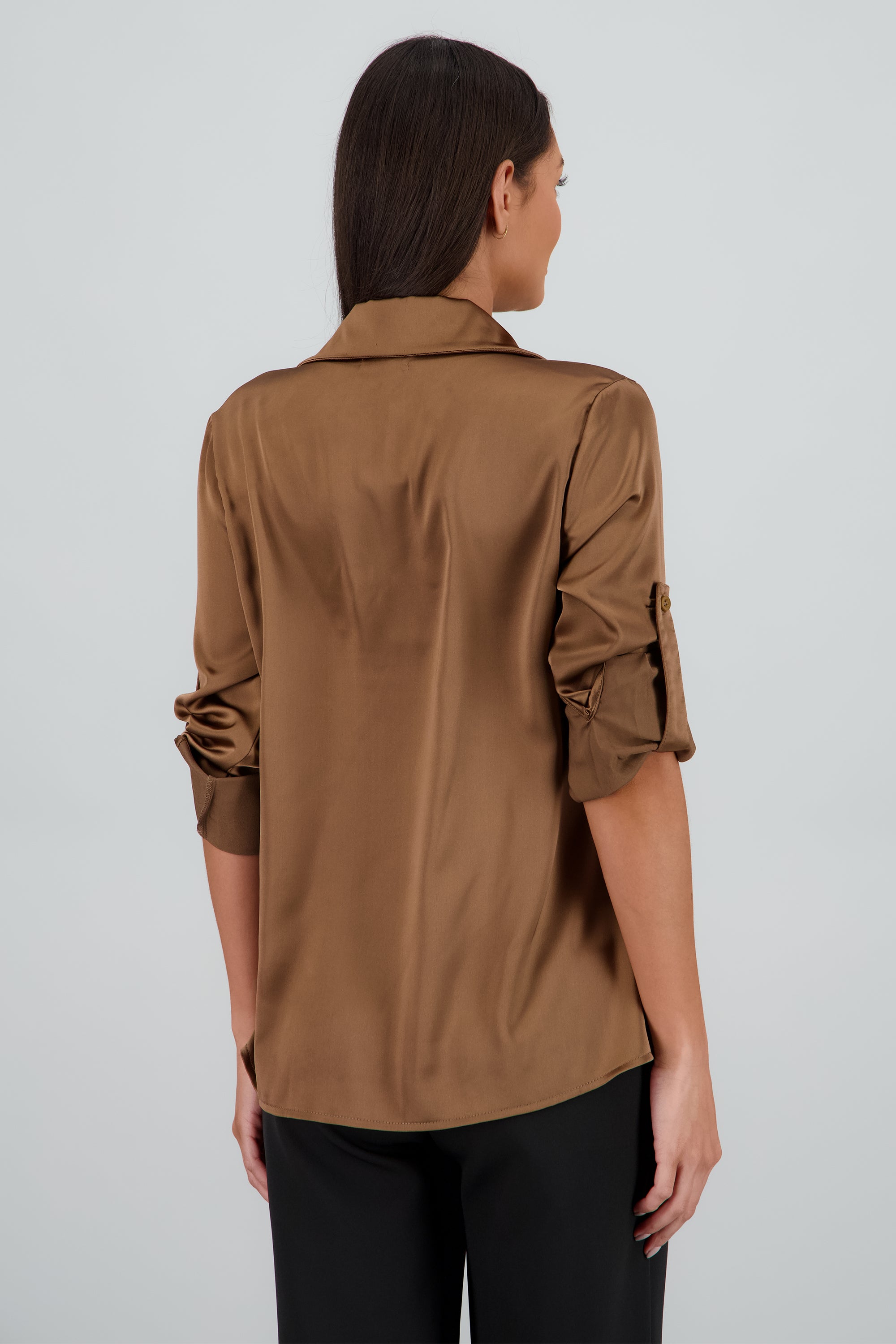 Camisa satin mangas elevador CHOCOLATE